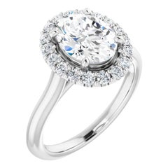 Halo GIA Oval Brilliant Diamond Engagement Ring White Gold