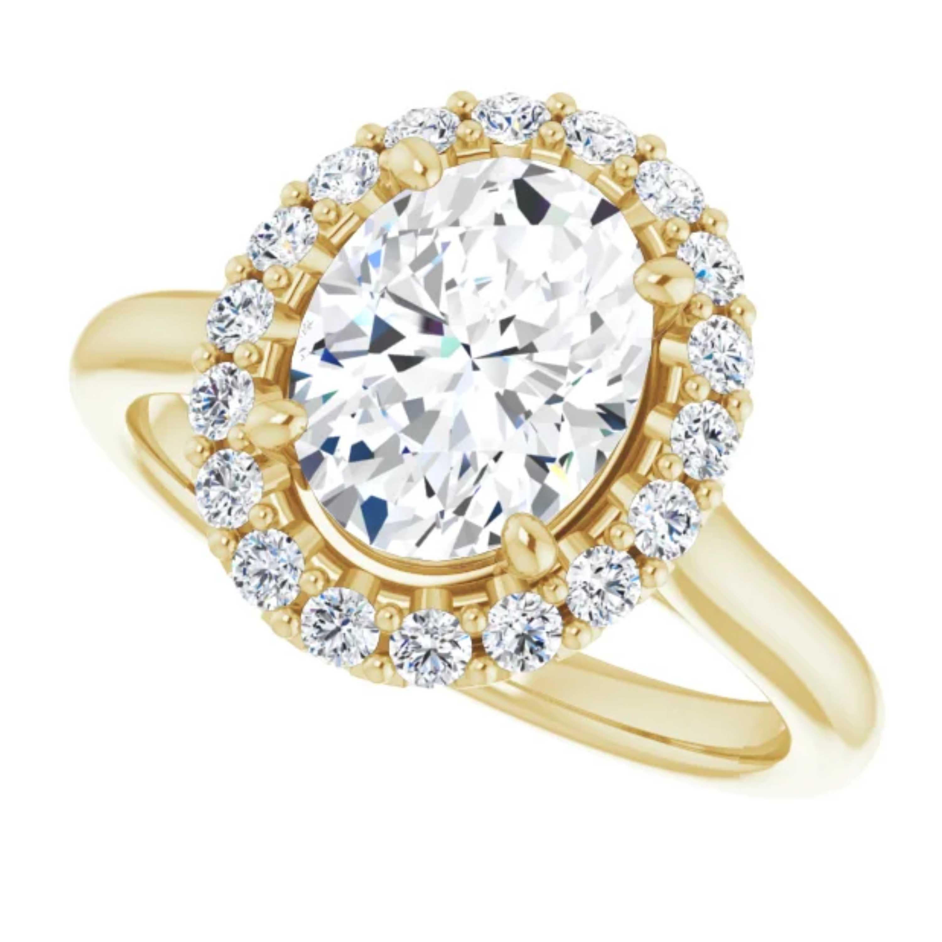 Halo GIA Oval Brilliant Diamond Engagement Ring Yellow Gold In New Condition For Sale In Los Angeles, CA