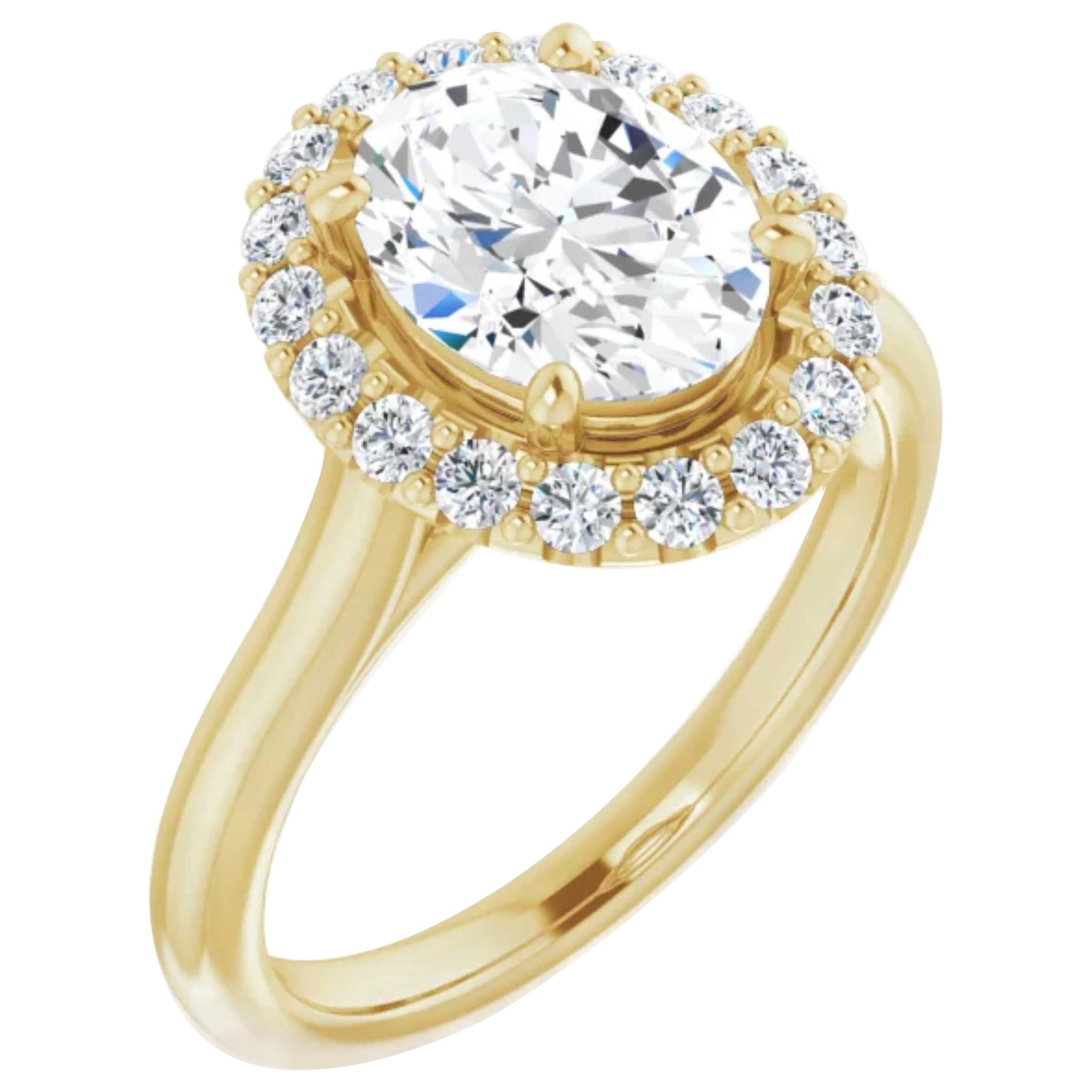 Halo GIA Oval Brilliant Diamond Engagement Ring Yellow Gold For Sale