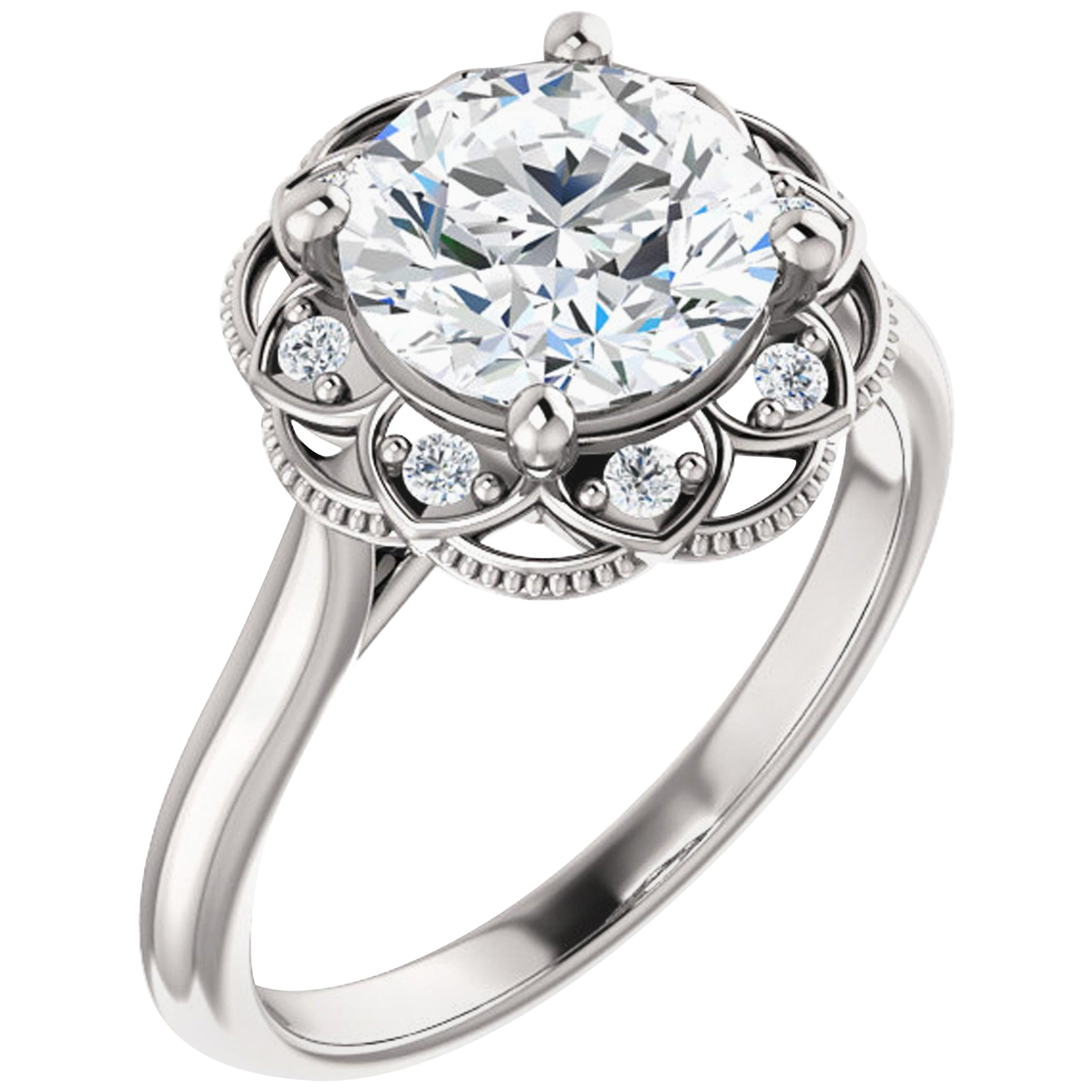 Halo GIA Certified Round Brilliant Diamond Engagement Ring 14 Karat White Gold For Sale