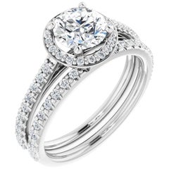 Halo GIA Certified Round Brilliant Diamond Ring 14 Karat Gold 1.05 Carat
