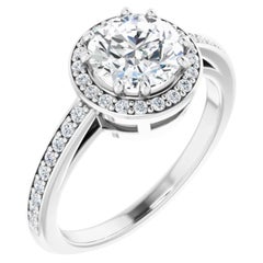 Halo GIA Certified Round Brilliant White Diamond Engagement Ring 1.13 Carats