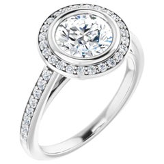 Halo GIA Certified Round Brilliant White Diamond Engagement Ring 1.30 Carat