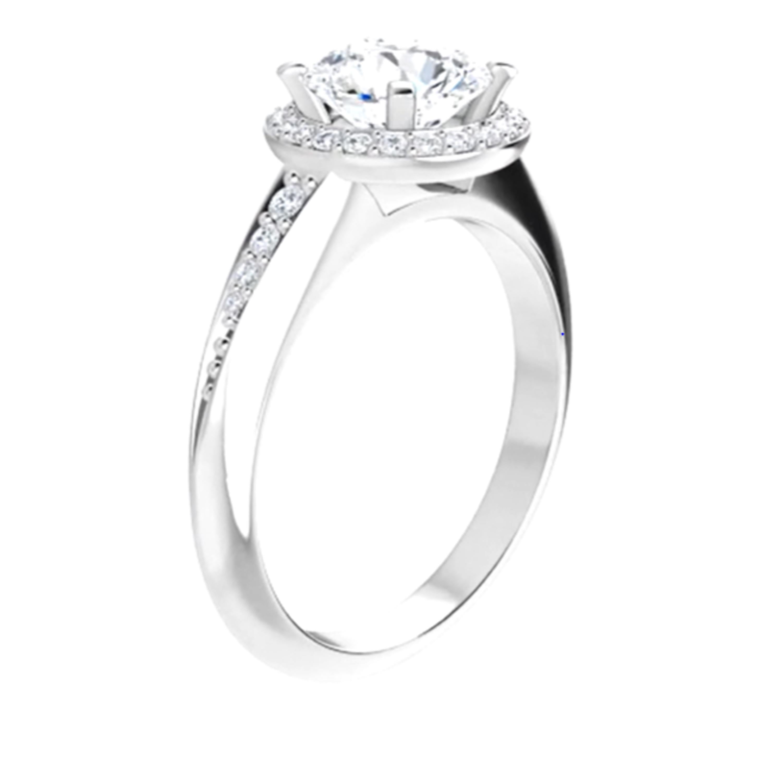 Women's Halo GIA Certified Round Brilliant White Diamond Engagement Wedding Ring For Sale