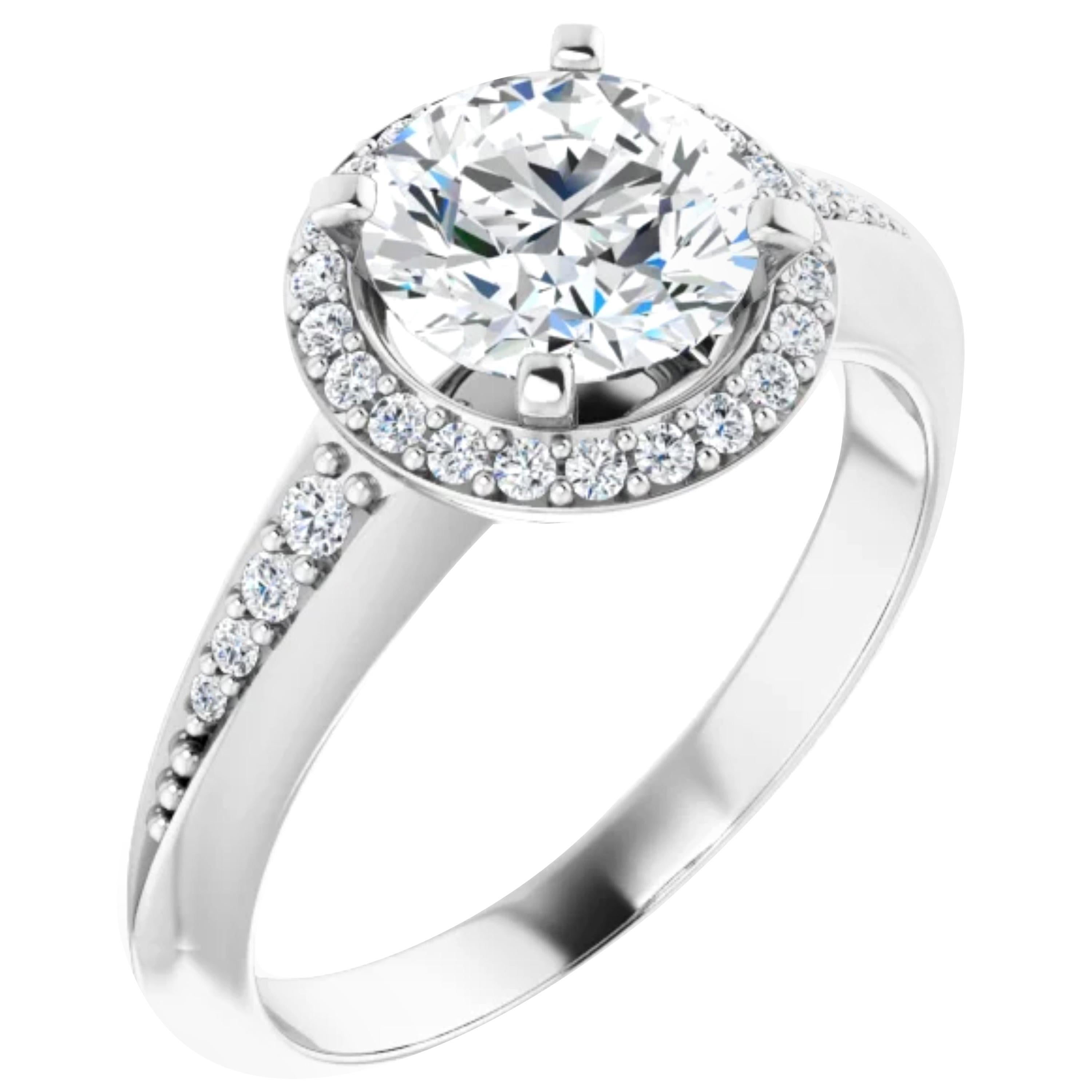 Halo GIA Certified Round Brilliant White Diamond Engagement Wedding Ring For Sale