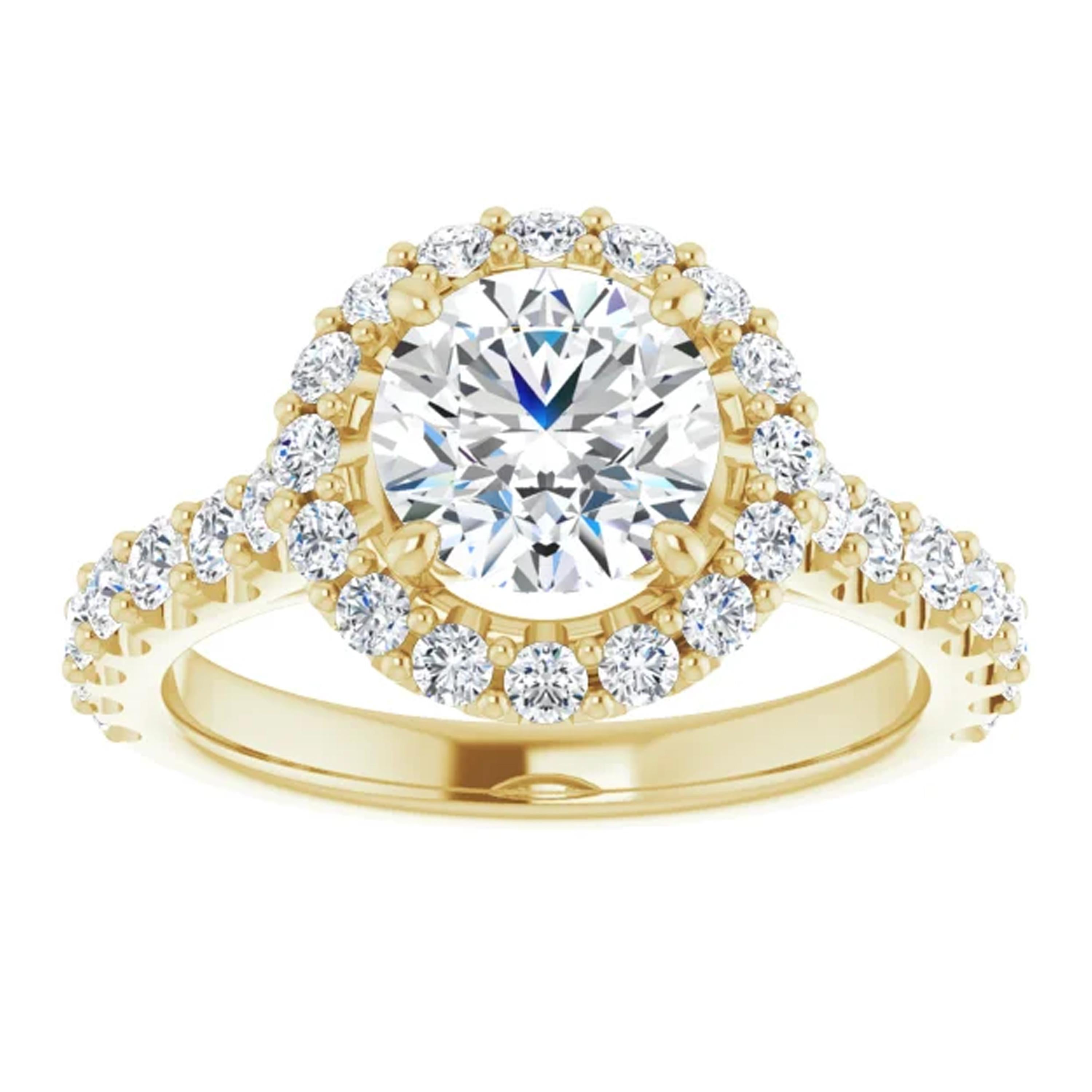 Contemporary Halo GIA Certified Round Diamond Engagement Ring 14 Karat Yellow Gold 2.10 Carat For Sale