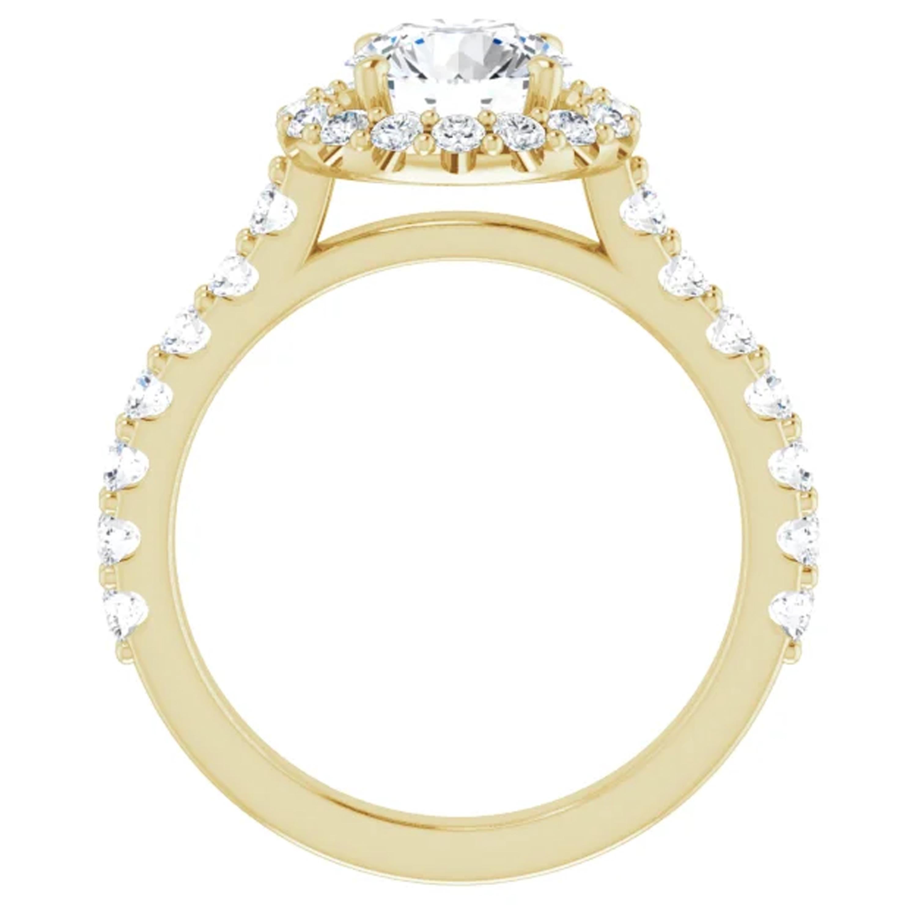 Round Cut Halo GIA Certified Round Diamond Engagement Ring 14 Karat Yellow Gold 2.10 Carat For Sale