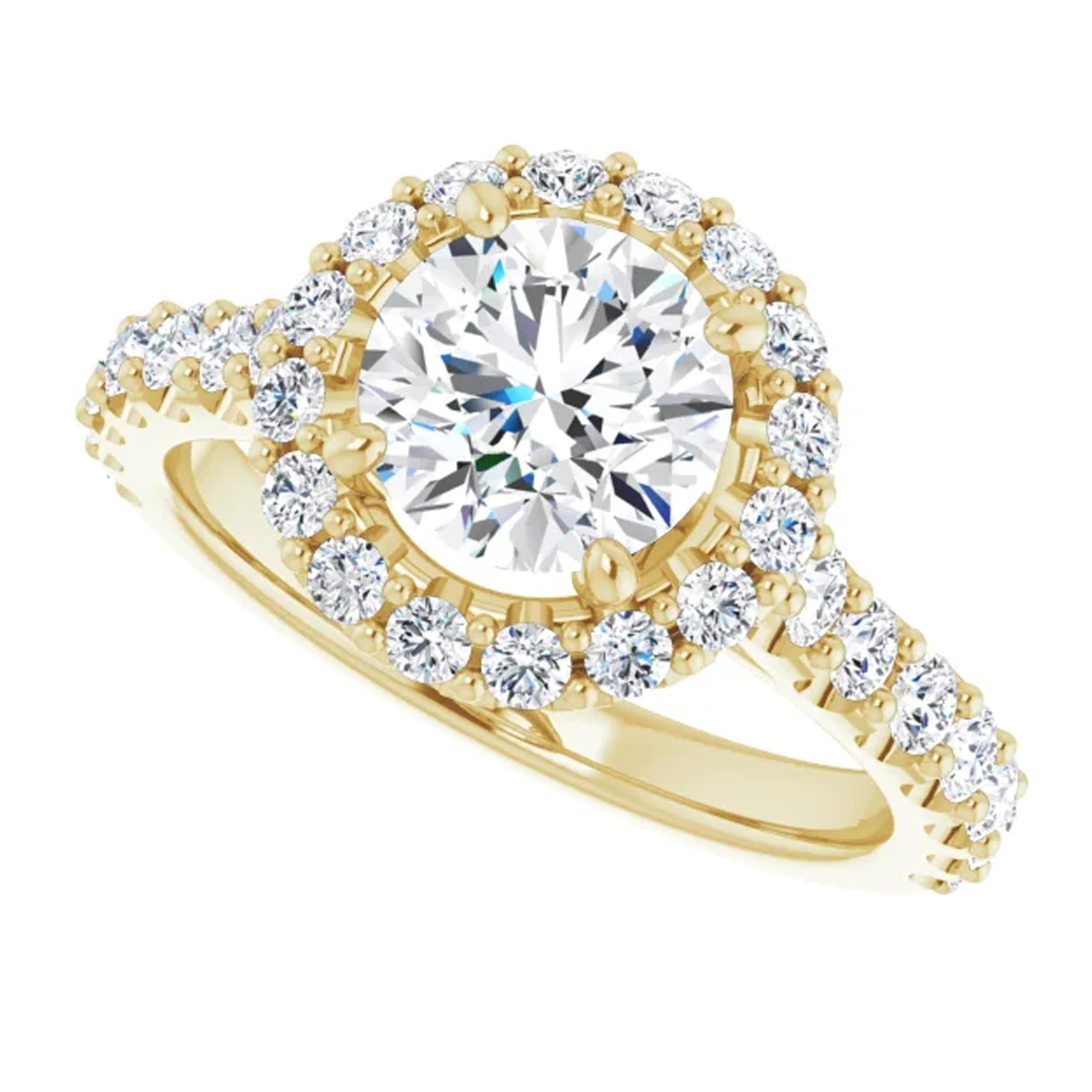 Women's Halo GIA Certified Round Diamond Engagement Ring 14 Karat Yellow Gold 2.10 Carat For Sale