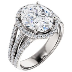 Halo GIA Multi-Row Oval Brilliant Diamond Engagement Ring 18 Karat White Gold