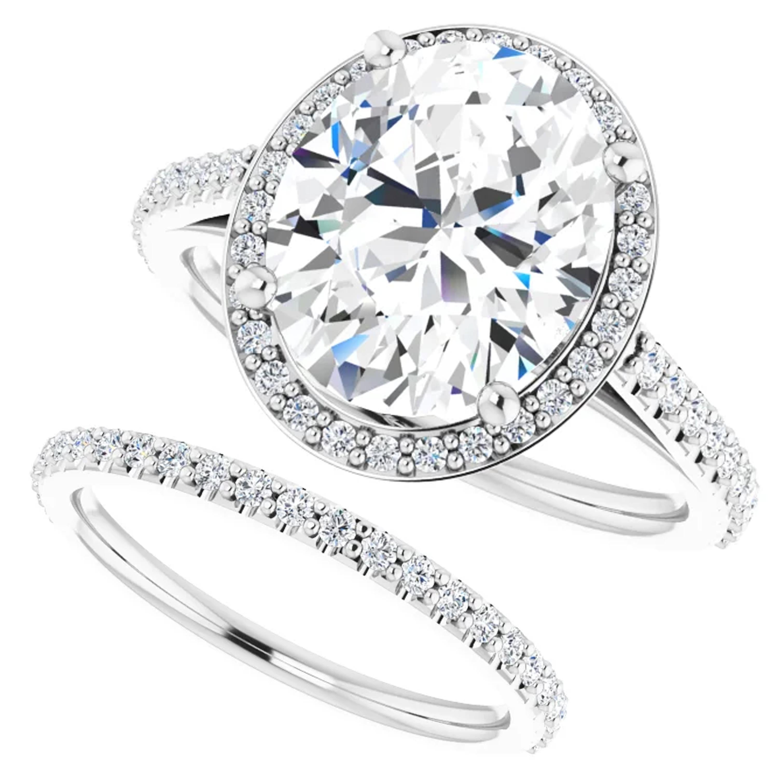 Women's Halo GIA Oval Diamond Wedding Bridal Ring Set 18 Karat White Gold 2.26 Carat For Sale