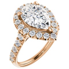 Halo GIA Shared Prong Pear Shape White Diamond Engagement Ring