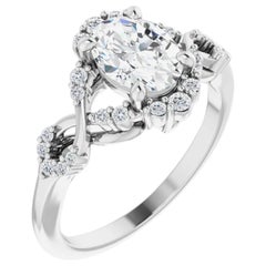 Halo Split Shank Oval Forever One Moissanite Diamond Engagement Ring White Gold