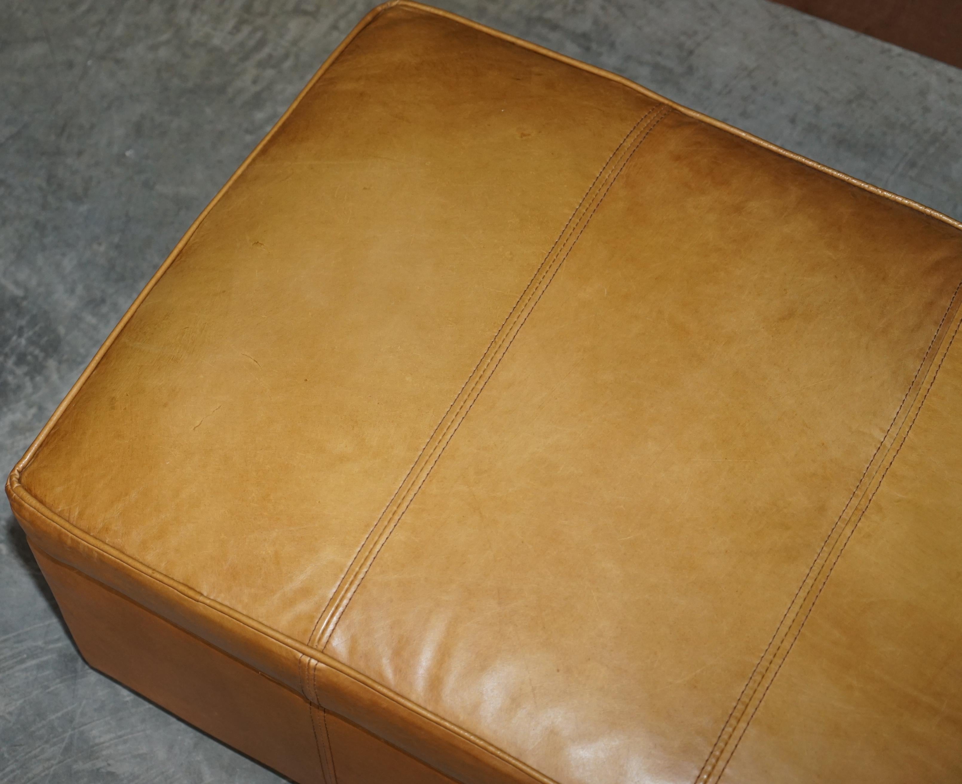Mid-Century Modern Halo Grouch Reggio Tan Brown Leather Large Ottoman Footstool for Four to Share