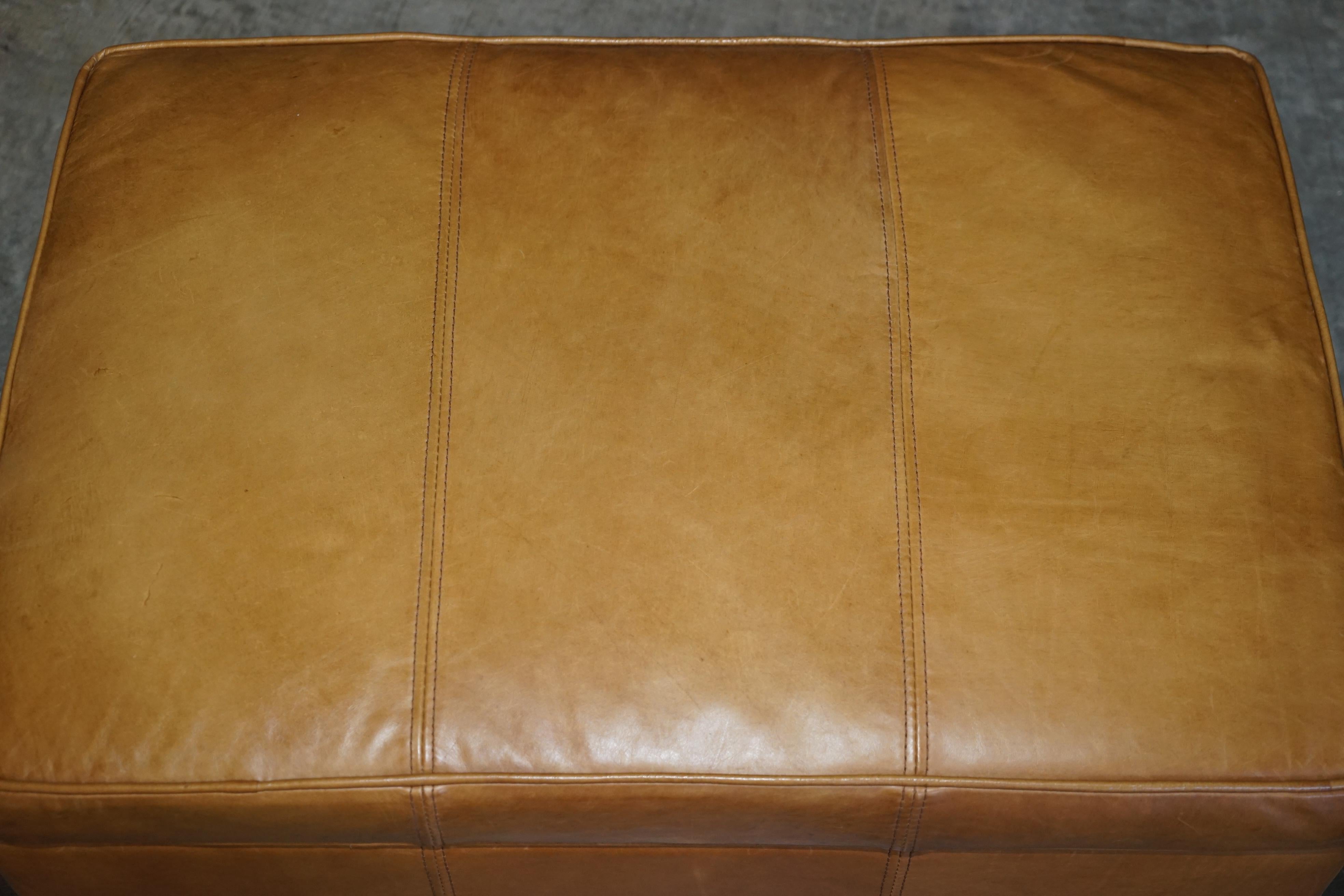 English Halo Grouch Reggio Tan Brown Leather Large Ottoman Footstool for Four to Share