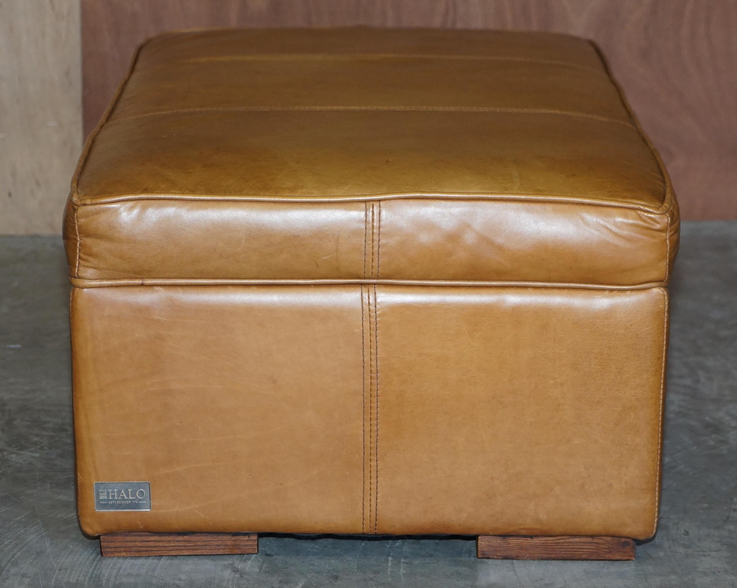 20th Century Halo Grouch Reggio Tan Brown Leather Large Ottoman Footstool for Four to Share