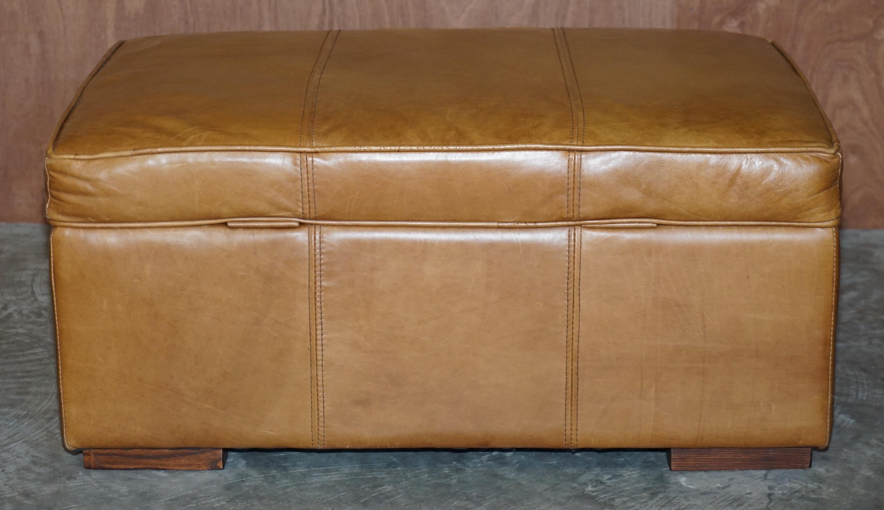 Halo Grouch Reggio Tan Brown Leather Large Ottoman Footstool for Four to Share 2