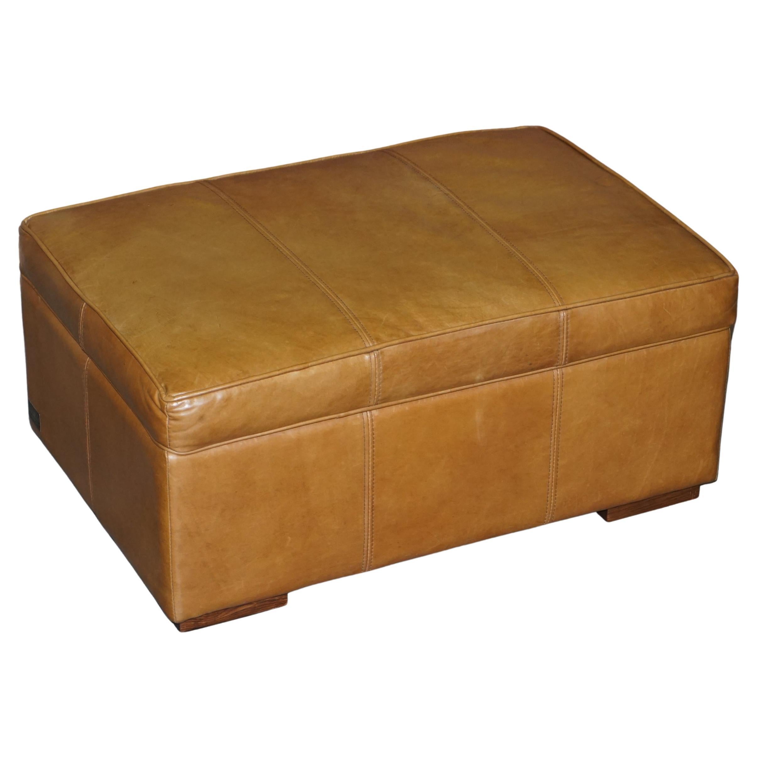 Halo Grouch Reggio Tan Brown Leather Large Ottoman Footstool for Four to Share