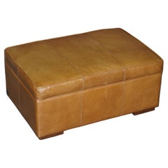Vintage Halo Grouch Reggio Tan Brown Leather Large Ottoman Footstool for Four to Share