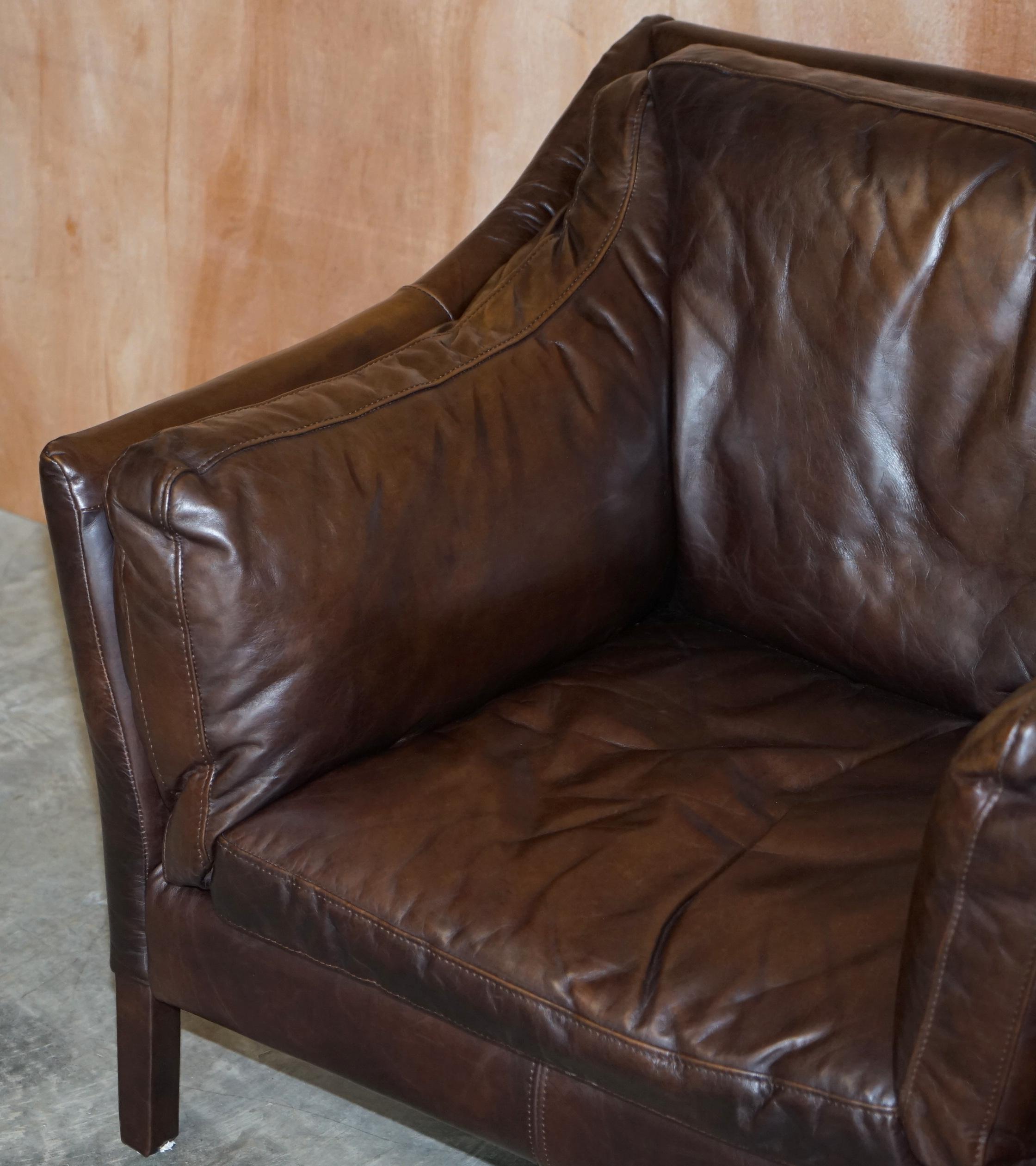 Mid-Century Modern Halo Groucho Bike Tan Brown Leather Armchair Loveseat Part of a Large Suite
