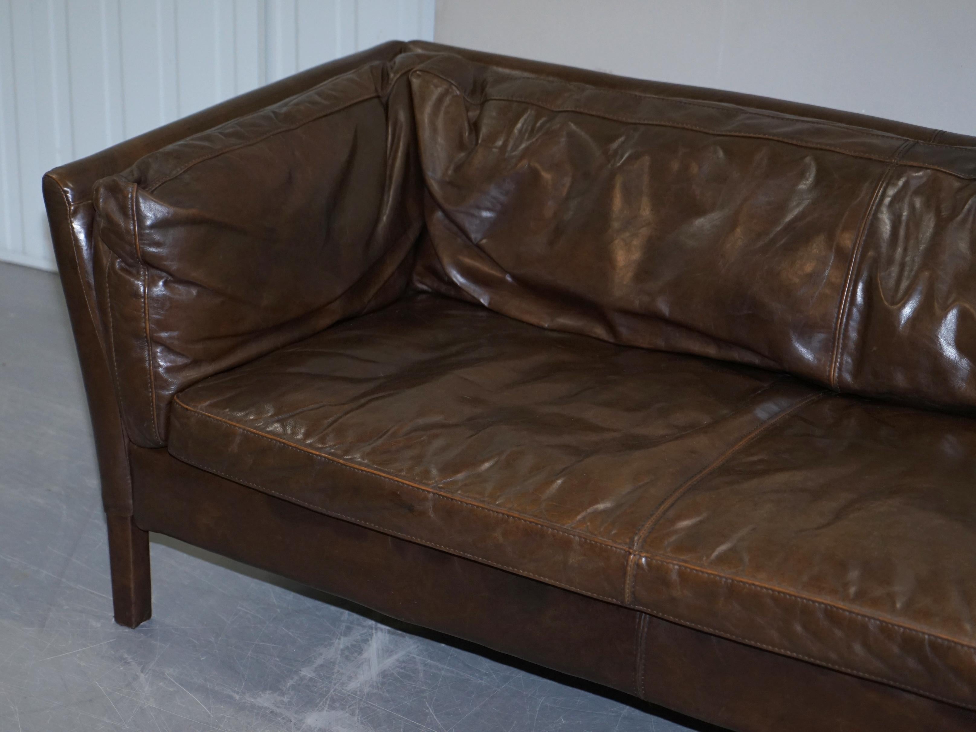 English Halo Groucho Conker Brown Leather Large Two-Seat Sofa Comfortable