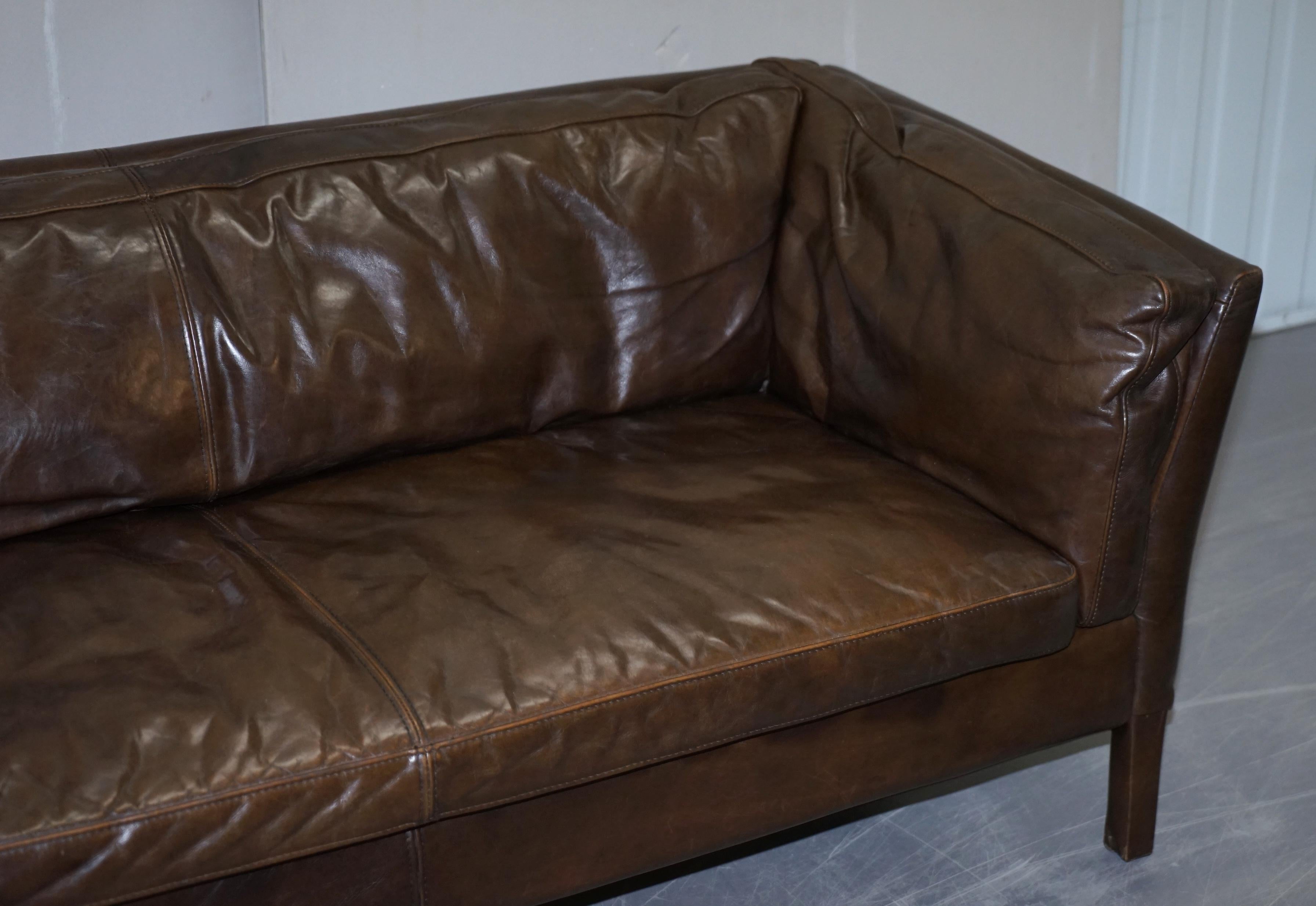 Hand-Crafted Halo Groucho Conker Brown Leather Large Two-Seat Sofa Comfortable