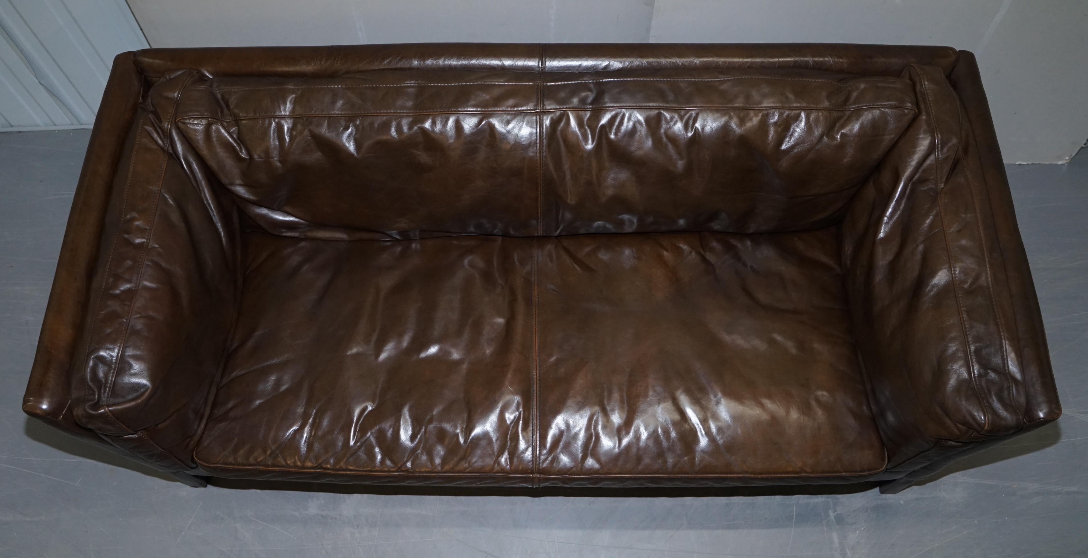 20th Century Halo Groucho Conker Brown Leather Large Two-Seat Sofa Comfortable