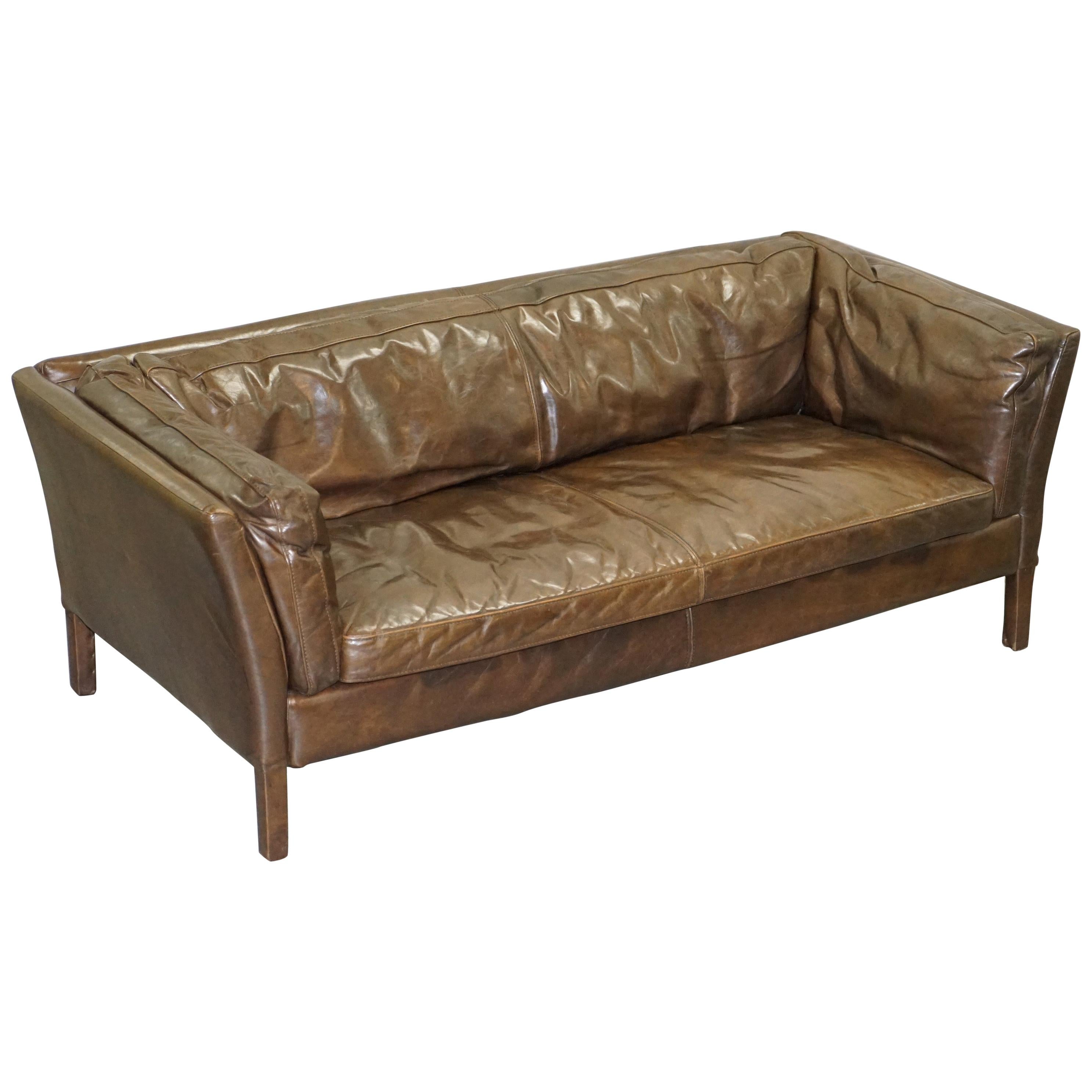Halo Groucho Conker Brown Leather Large Two-Seat Sofa Comfortable