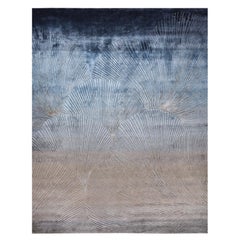 Halo Hand Knotted Modern Silk Rug in Blue and Gold Colours by Hands