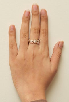 1.63 Carat Heart Halo Natural Diamond Half Eternity Band Ring, 14k Rose Gold