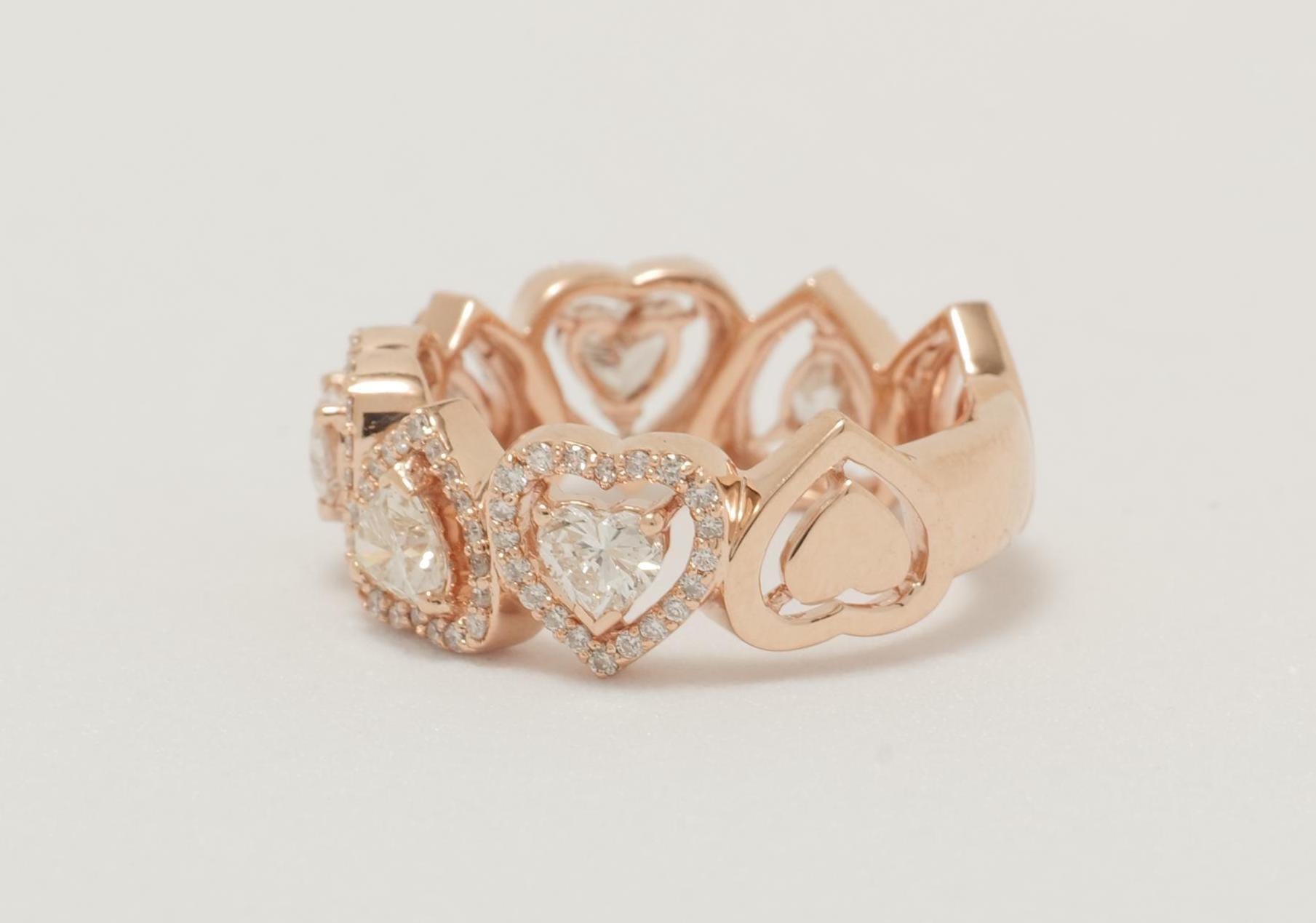 Cuore Anello aureola con diamante a fascia per l'eternità (certificato) in oro massiccio 14 carati in vendita
