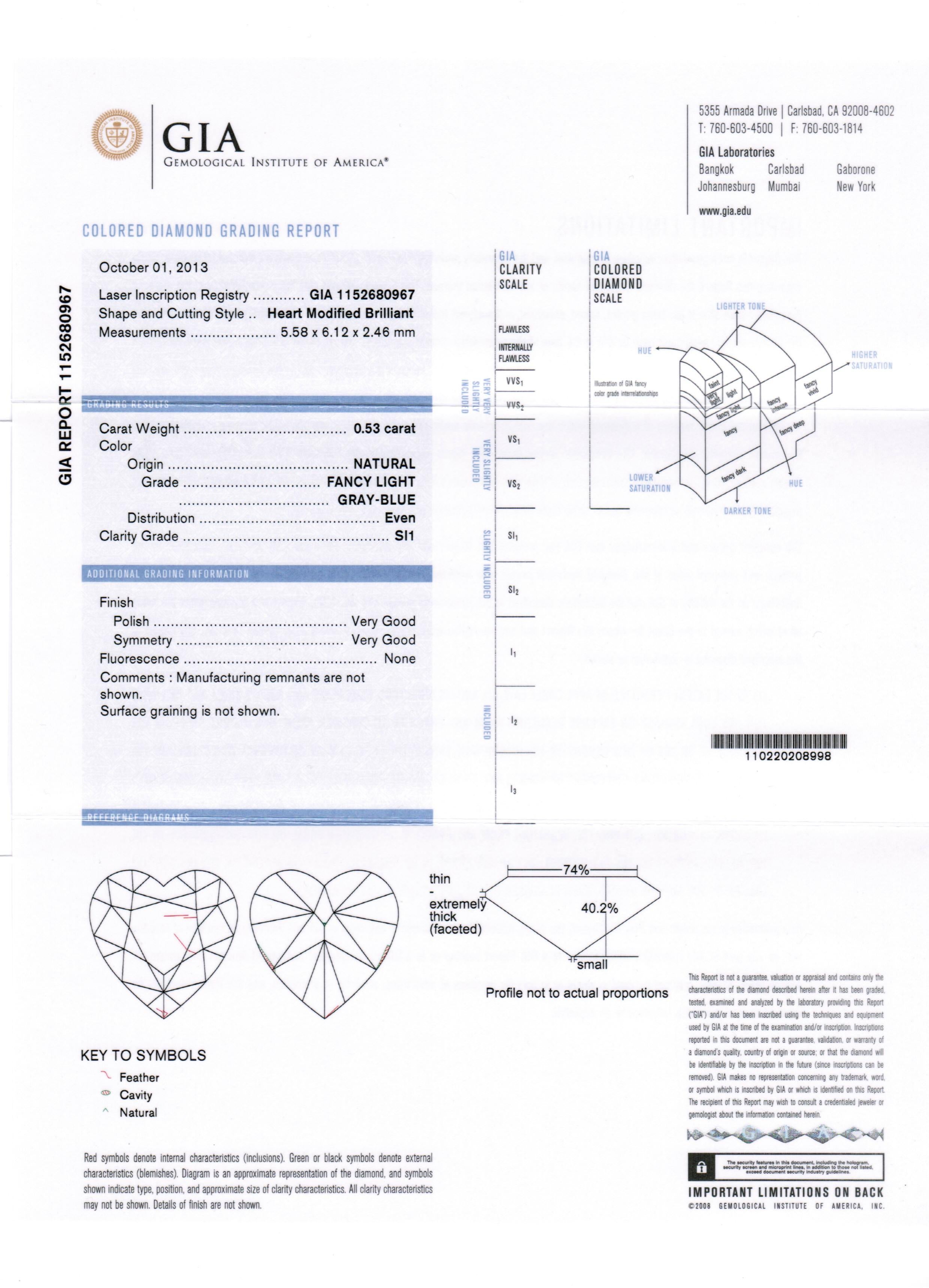 Contemporary GIA Certified Fancy Light Gray Blue Heart Diamond Halo Ring - Haruni Classic