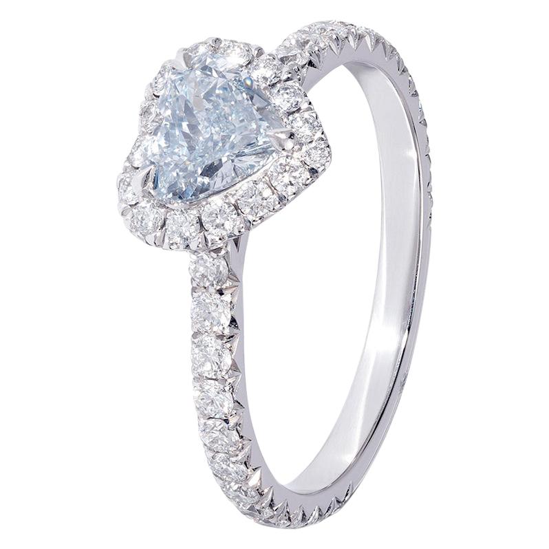 GIA Certified Fancy Light Gray Blue Heart Diamond Halo Ring - Haruni Classic