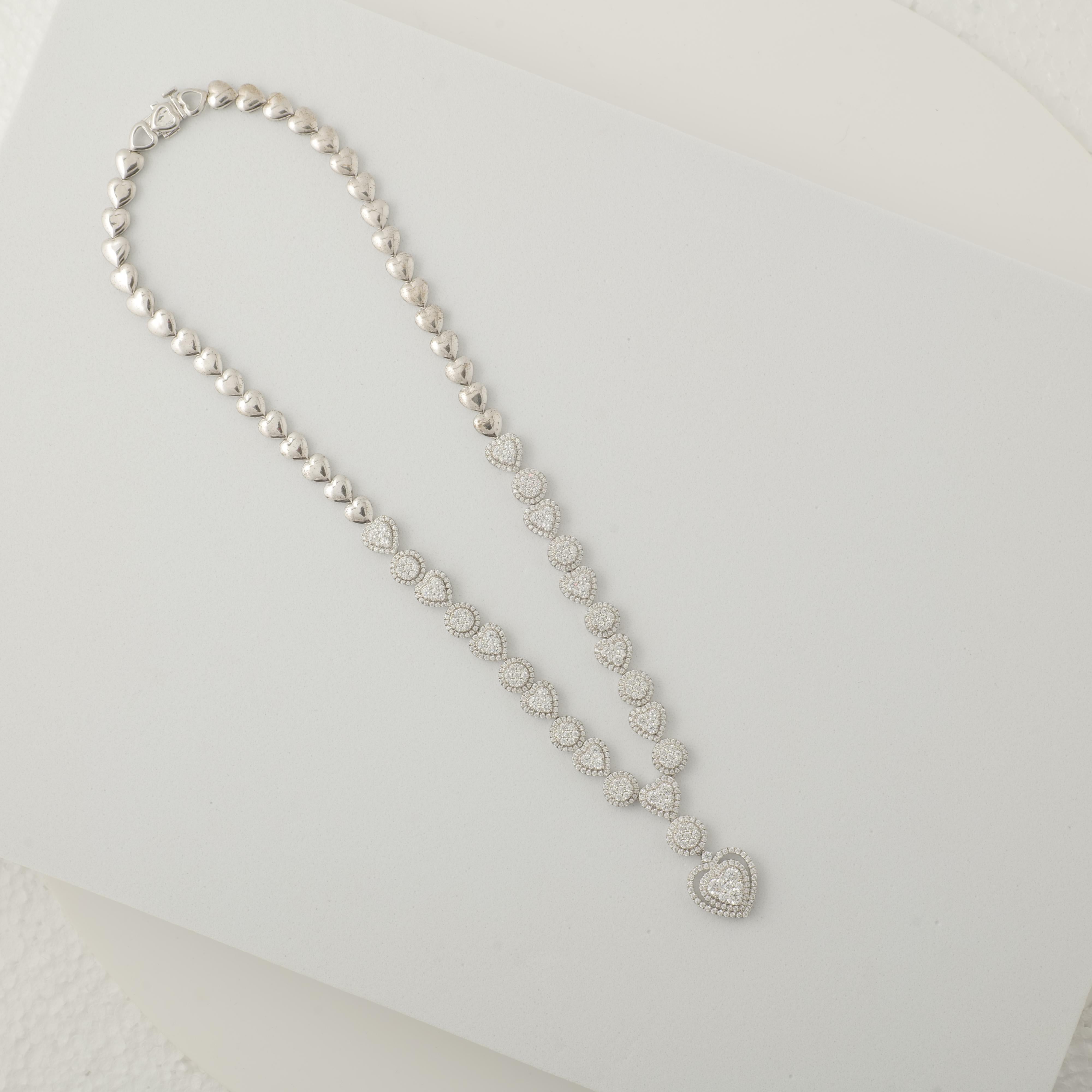 Collier de diamants Halo Heart Drop en or massif 14k (certifié) en vente 2