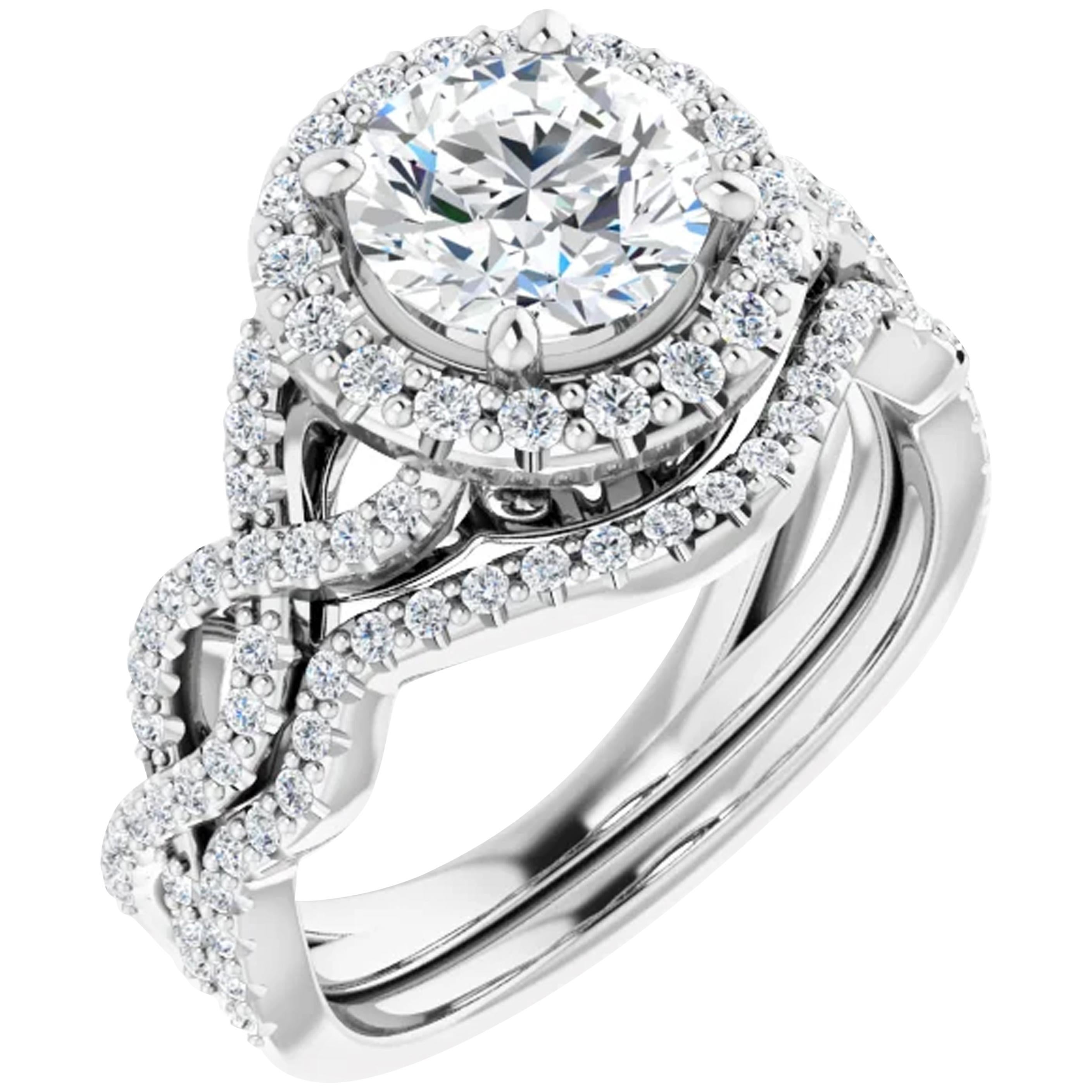 Halo Infinity Swirl Round Diamond Engagement Wedding Ring Set For Sale