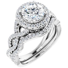 Halo Infinity Swirl Round Diamond Engagement Wedding Ring Set