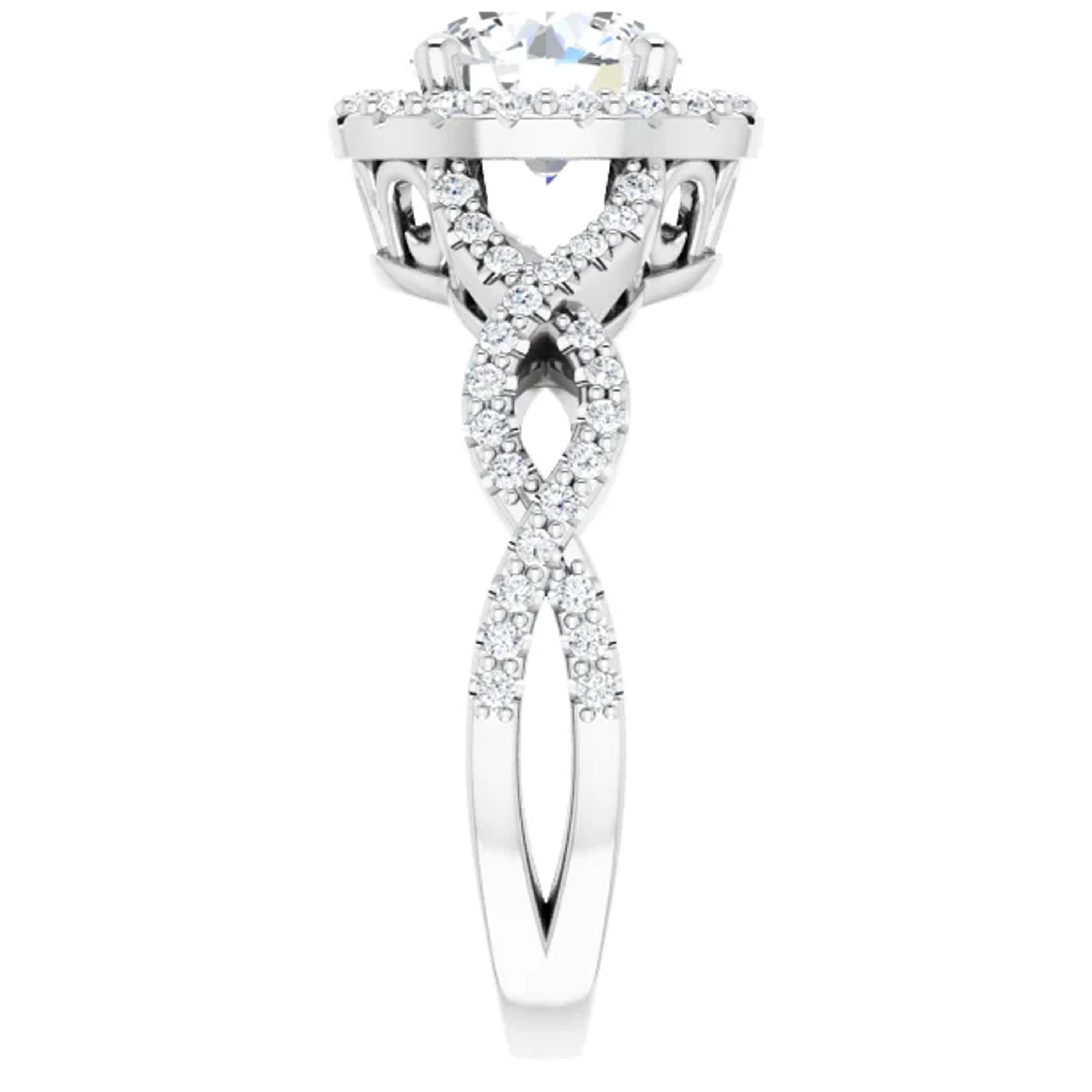 Contemporary Halo Infinity Swirl Round Diamond Engagement Wedding Ring Set For Sale