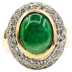 Halo Jade & Diamond Ring in 18k Yellow Gold