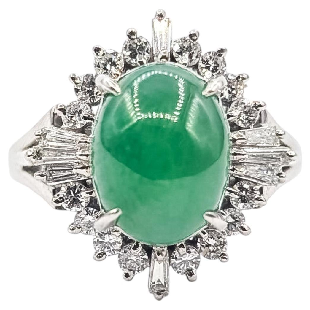 Halo Jade & Diamond Ring in platinum For Sale