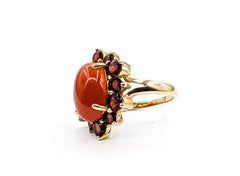 Bague Halo Jade et Grenat en or jaune 14k