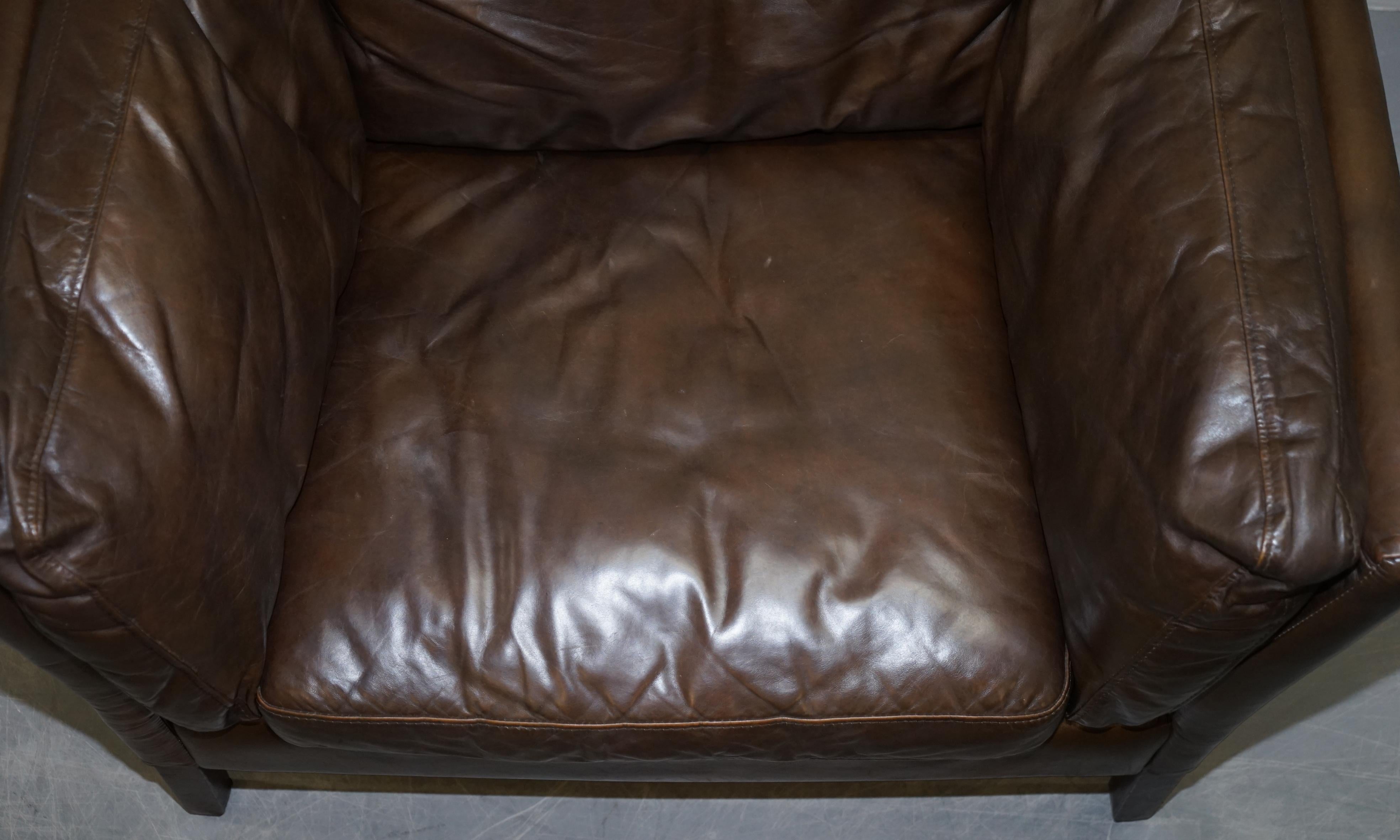 Hand-Crafted Halo John Lewis Groucho Aged Brown Leather Armchair Very Comfortable