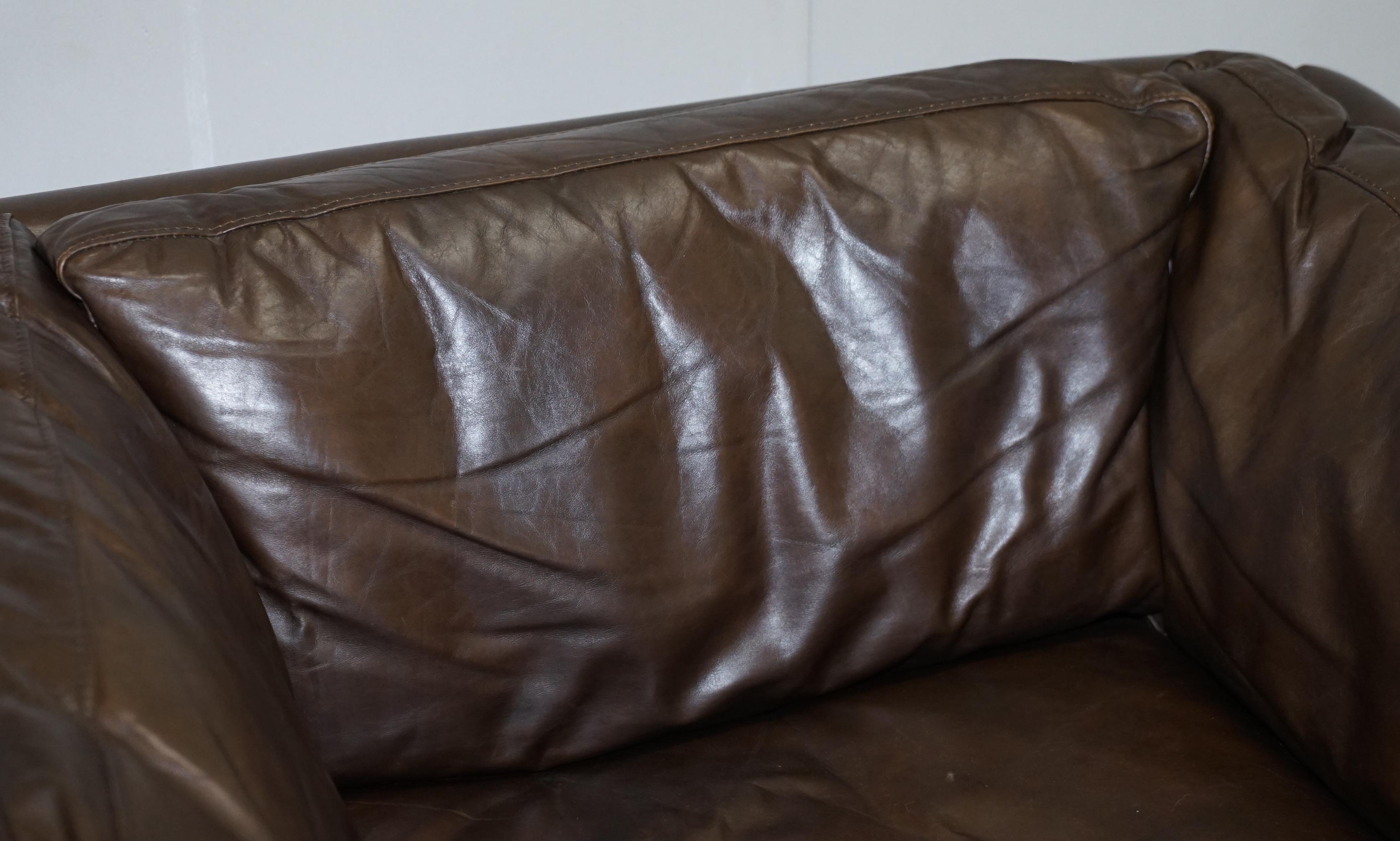 Halo John Lewis Groucho Aged Brown Leather Armchair Very Comfortable In Good Condition In West Sussex, Pulborough