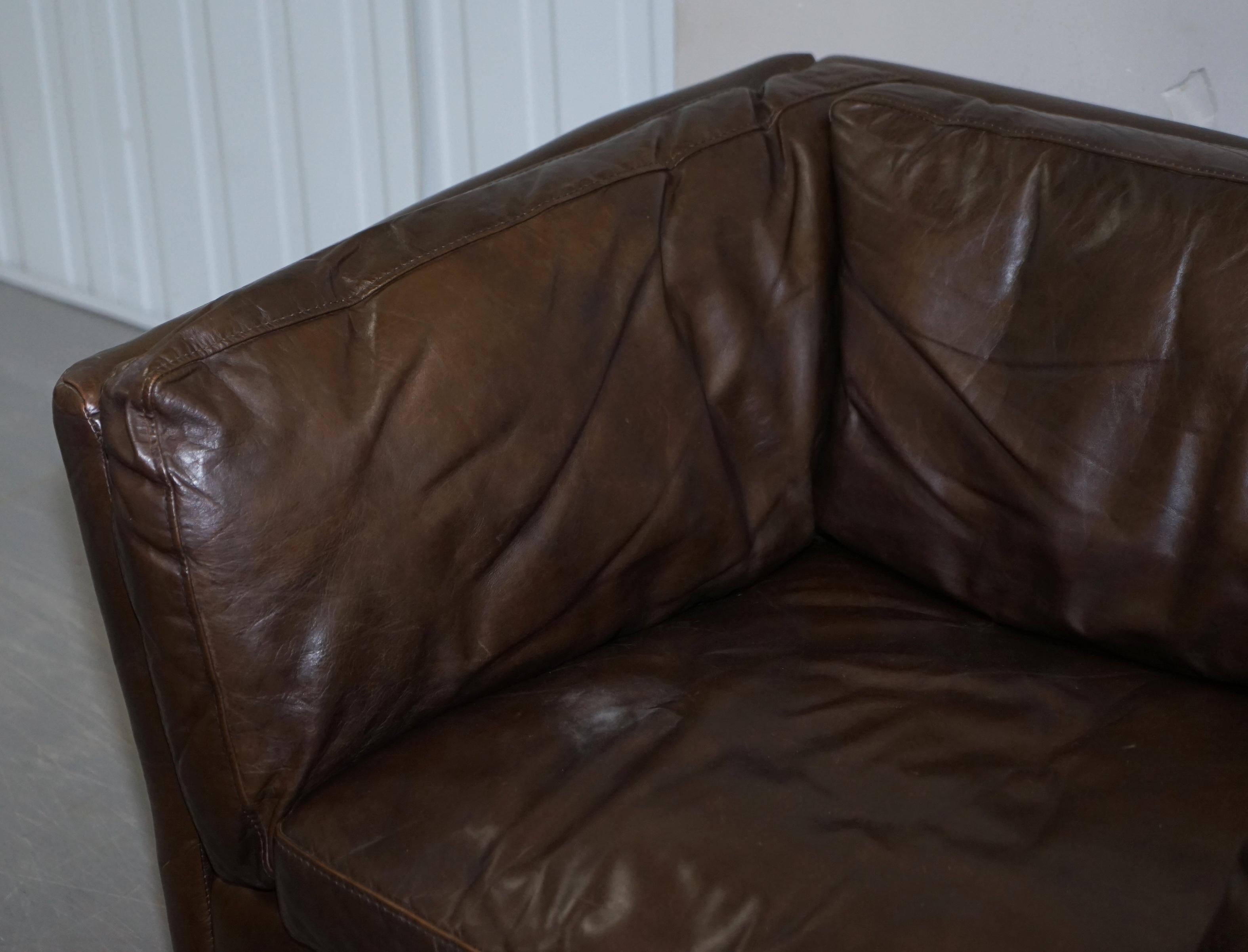 20th Century Halo John Lewis Groucho Aged Brown Leather Armchair Very Comfortable