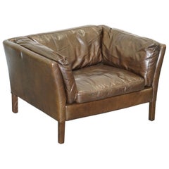 Used Halo John Lewis Groucho Aged Brown Leather Armchair Very Comfortable