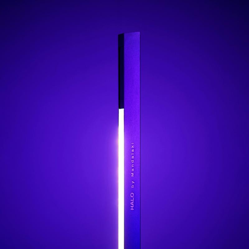 Halo Line 180 Deep Blue Color Floor Lamp in Aluminium by Mandalaki Studio For Sale 1
