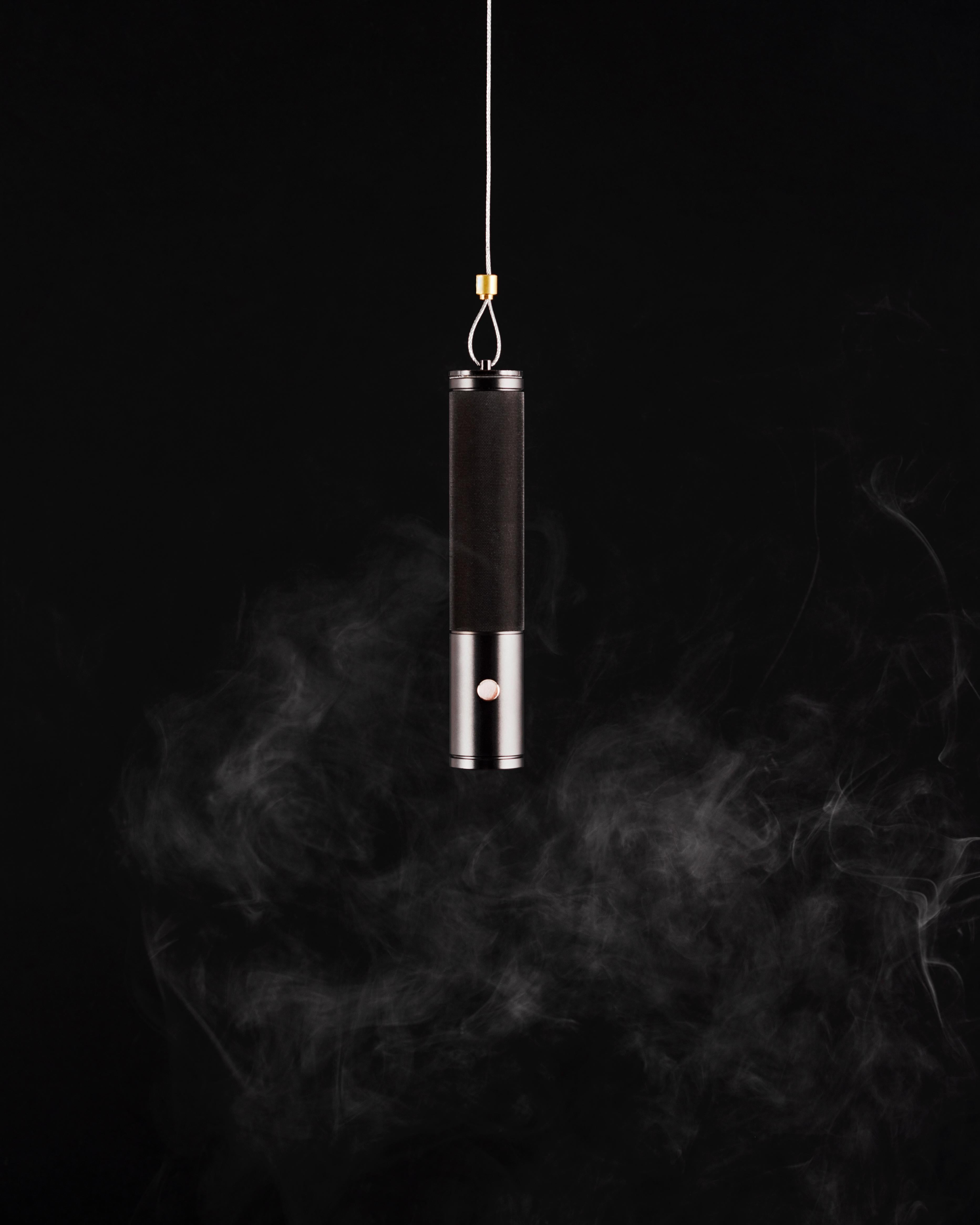 Halo Mag Pendant Lamp by Mandalaki
Dimensions: D 2.8 x H 14.5 cm
Materials: Aluminium, brass, iron

Weight: 200g
Input: 5V
Lumen: ~ 30lm - 100lm - 250lm - 500lm
Light Quality: 2700 Kelvin, 90 CRI
Battery capacity: 5000mA
Duration: ~ 100Hours at