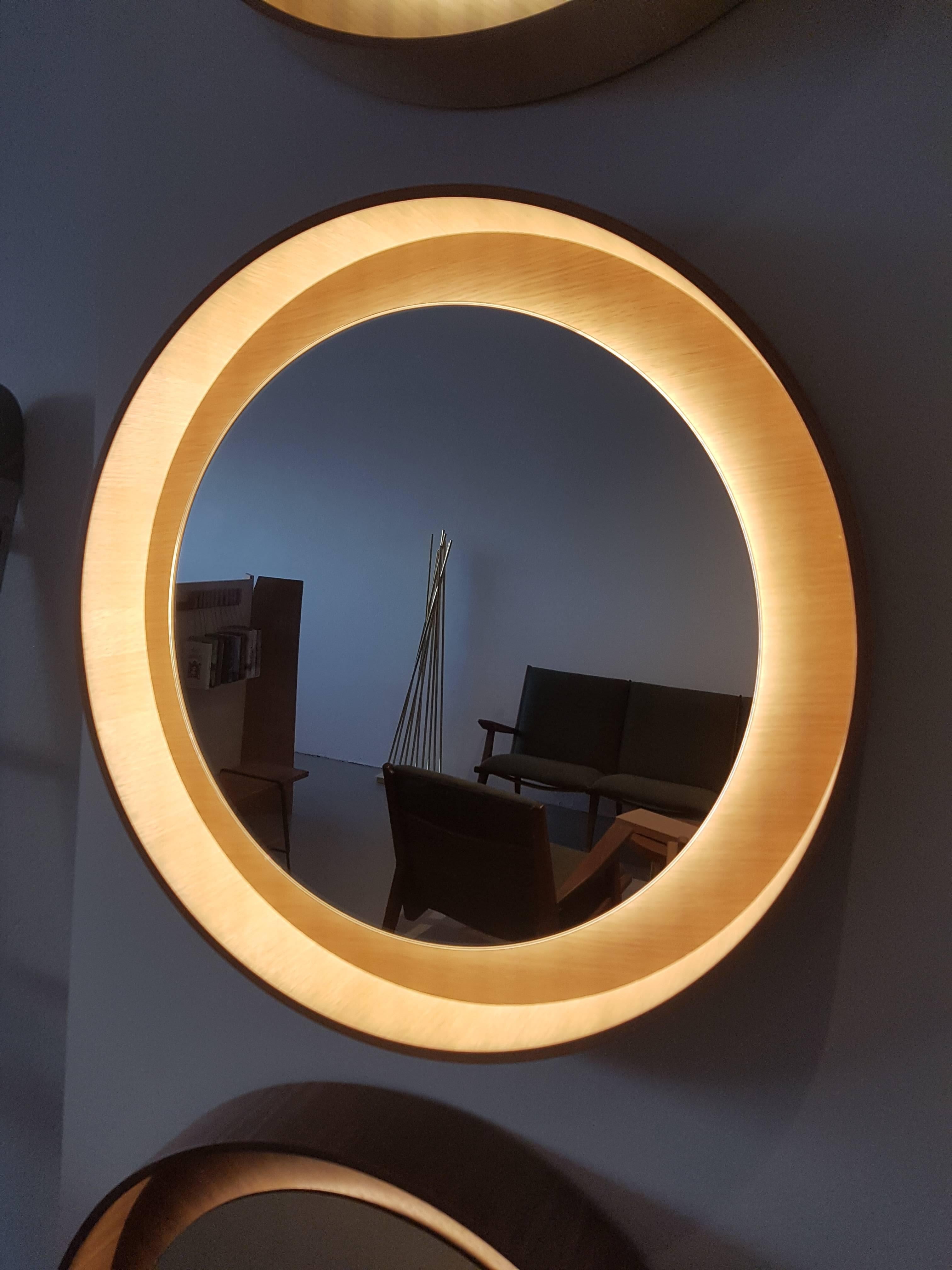 American Halo Mirror 26 with LED Light, Black Oak, Switch Dim For Sale