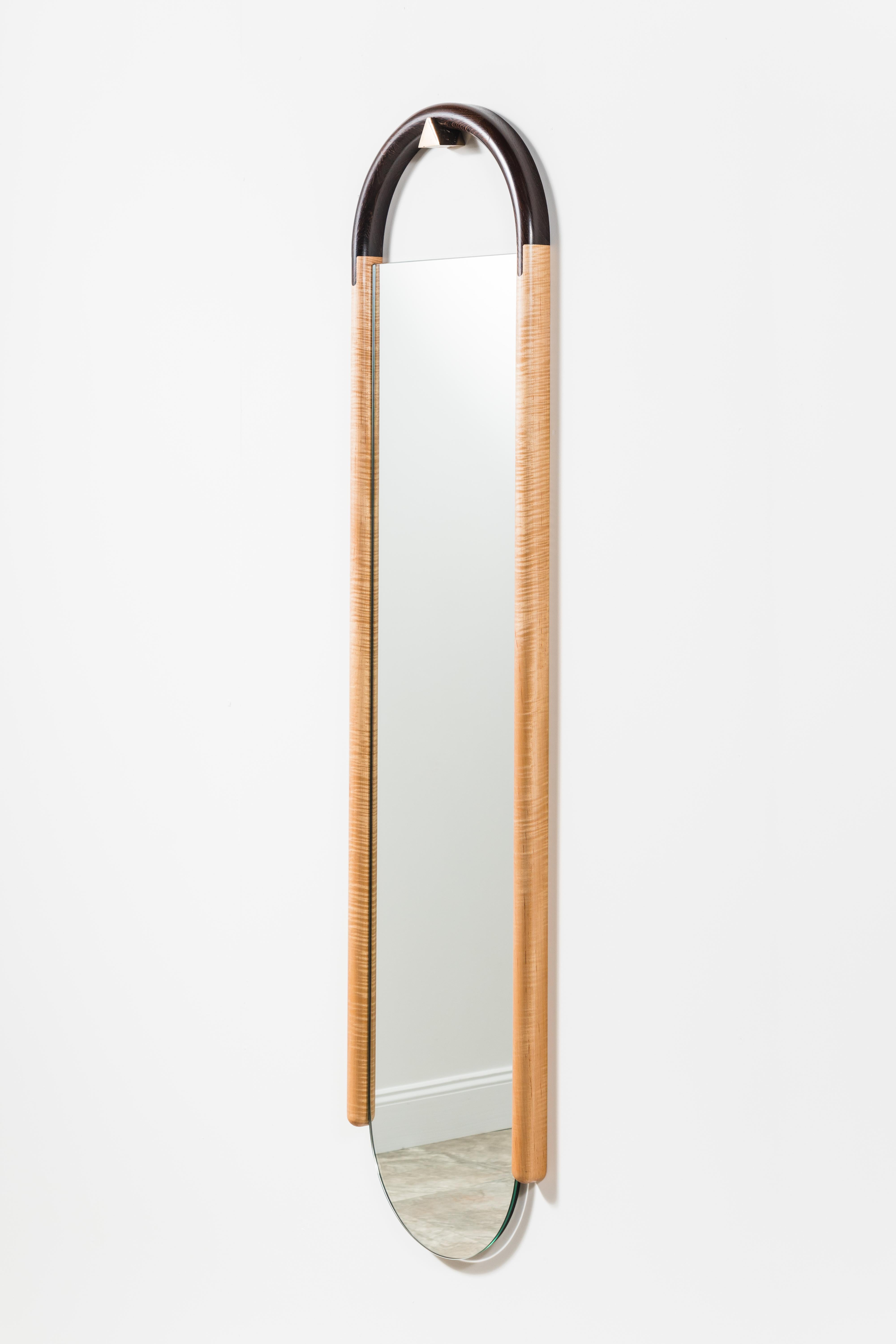 Halo Mirror in Curly Maple and Walnut, Wall Hanging Full Length Mirror For Sale 1