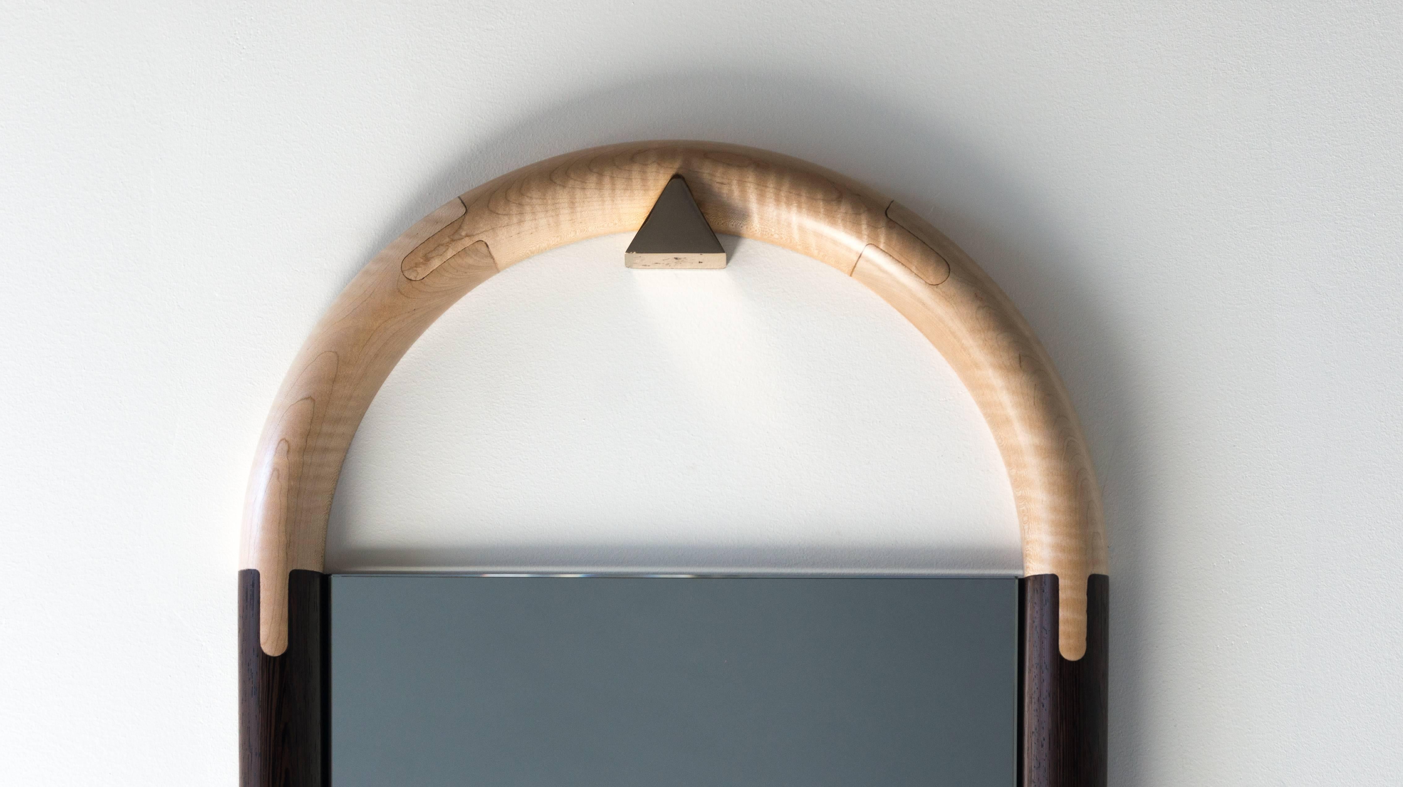 Halo Mirror in Curly Maple and Walnut, Wall Hanging Full Length Mirror For Sale 6