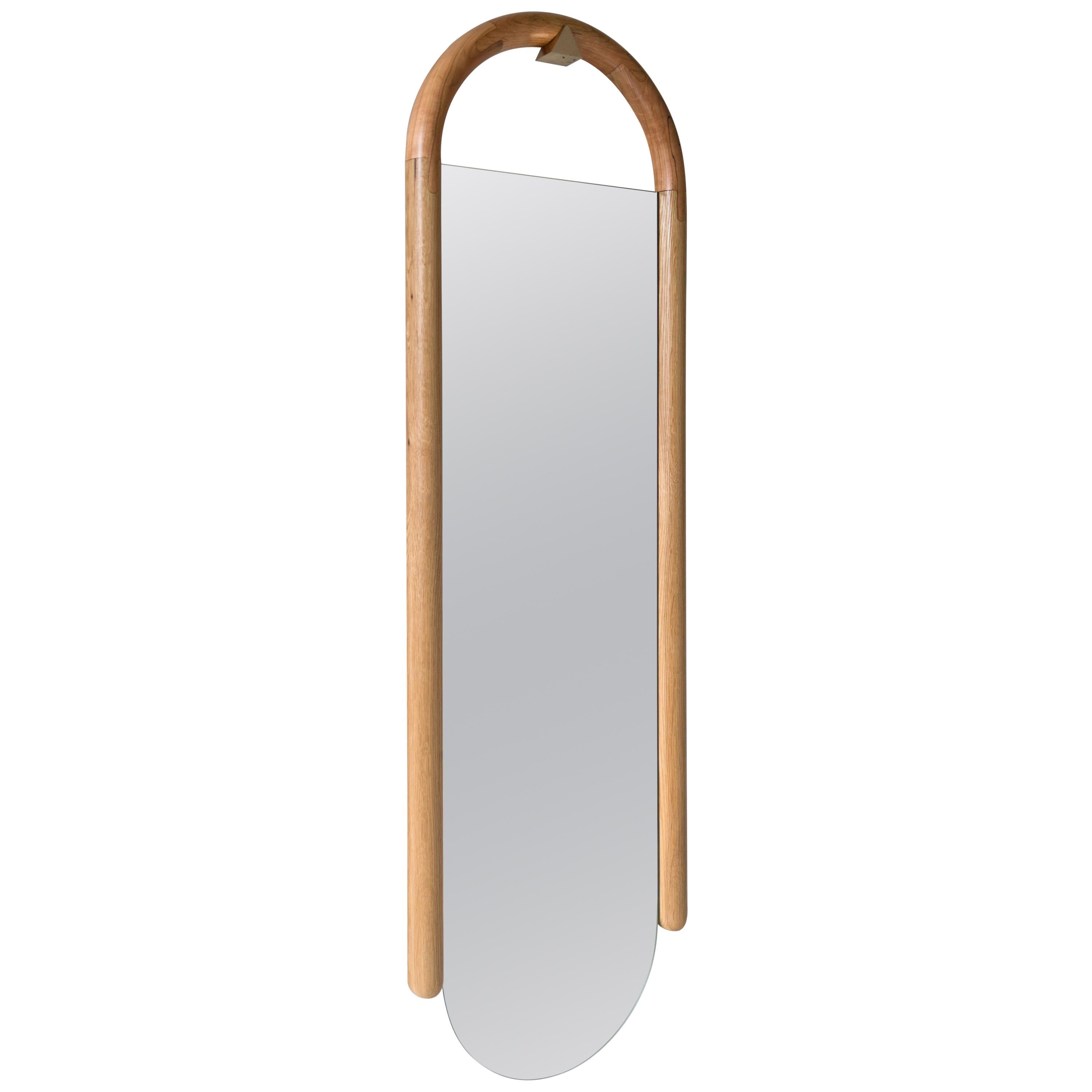Halo Mirror in Curly Maple and Walnut, Wall Hanging Full Length Mirror For Sale 9