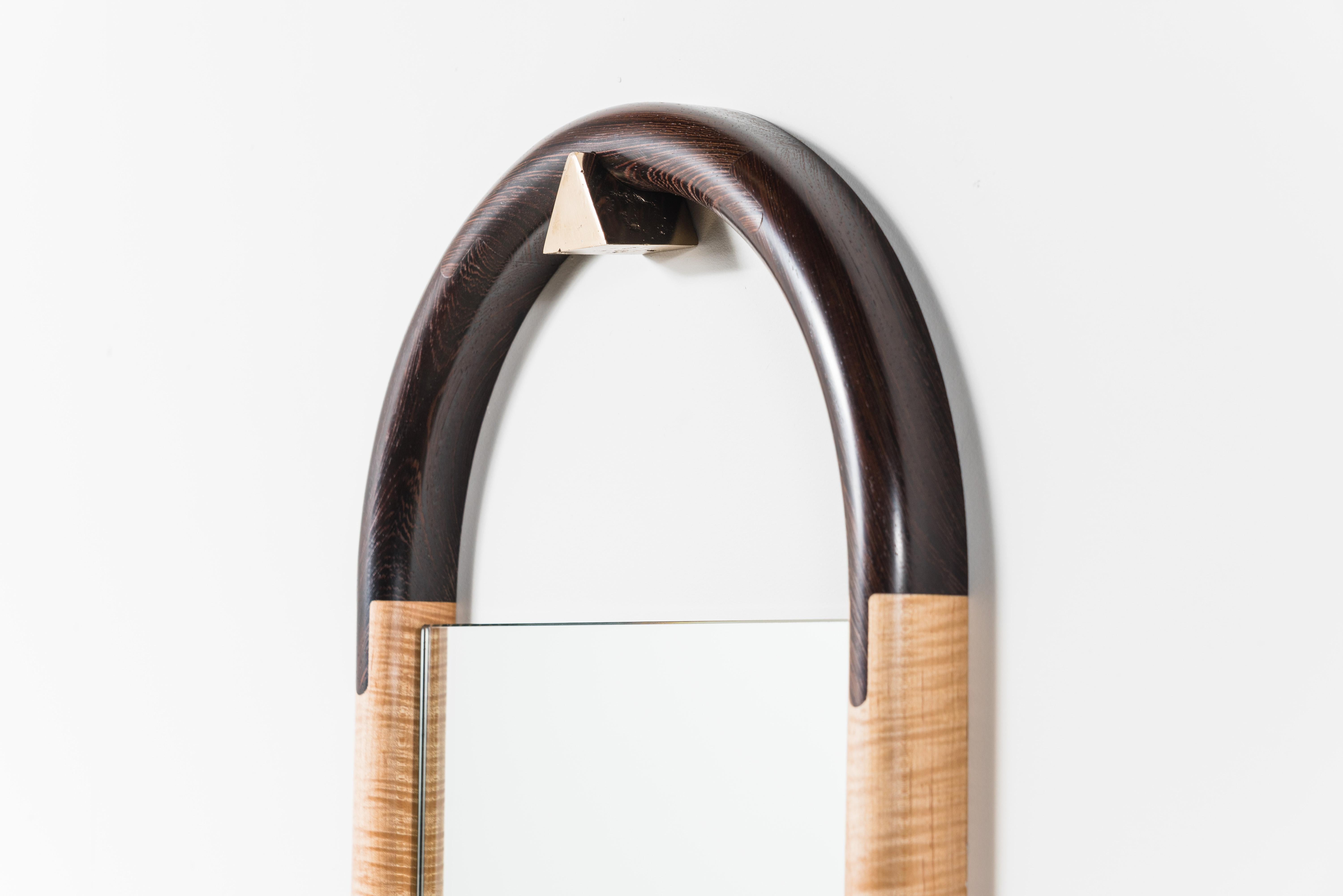 American Halo Mirror in Curly Maple and Walnut, Wall Hanging Full Length Mirror For Sale